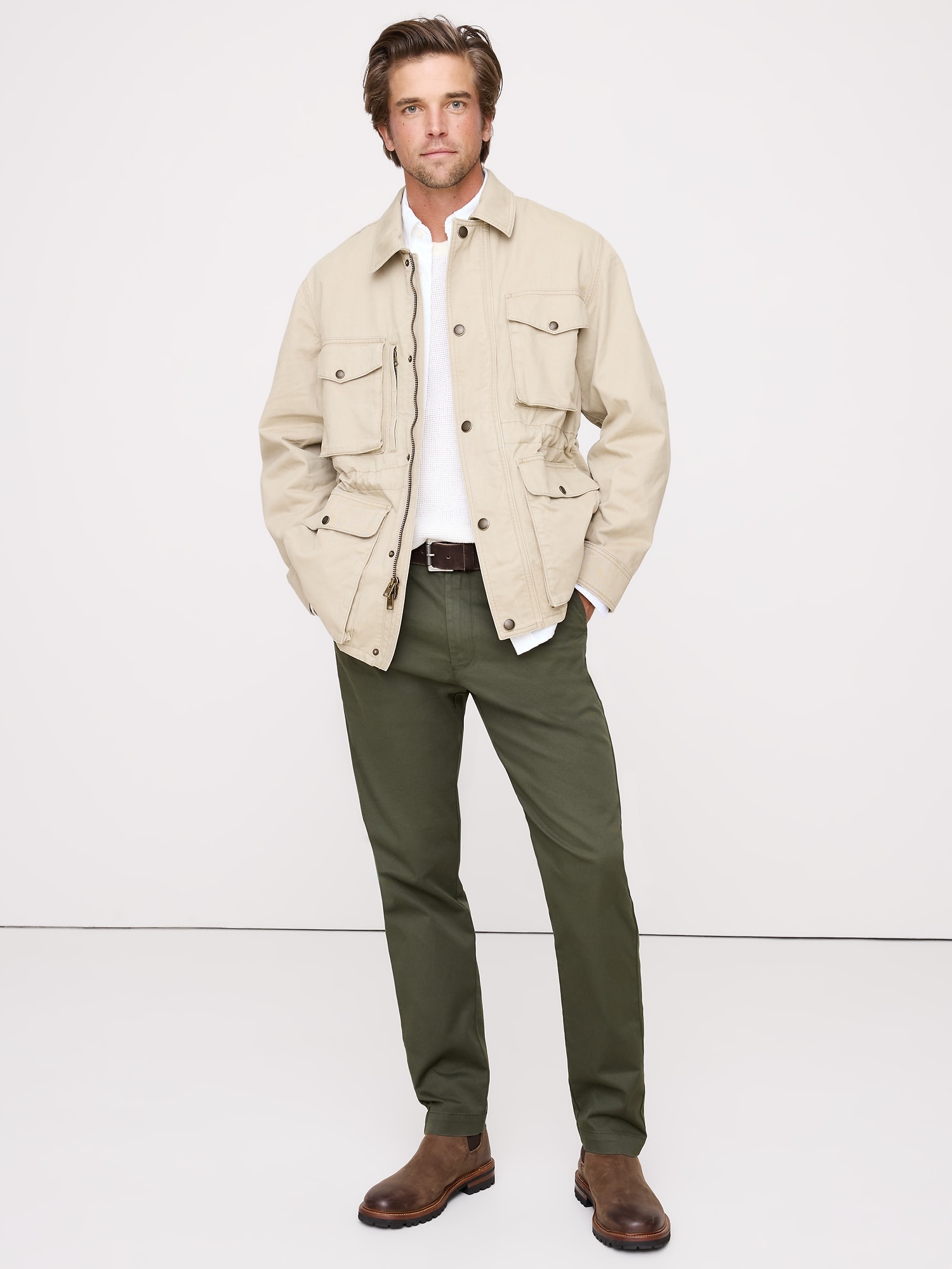 Chino extensible à coupe étroite - Vert