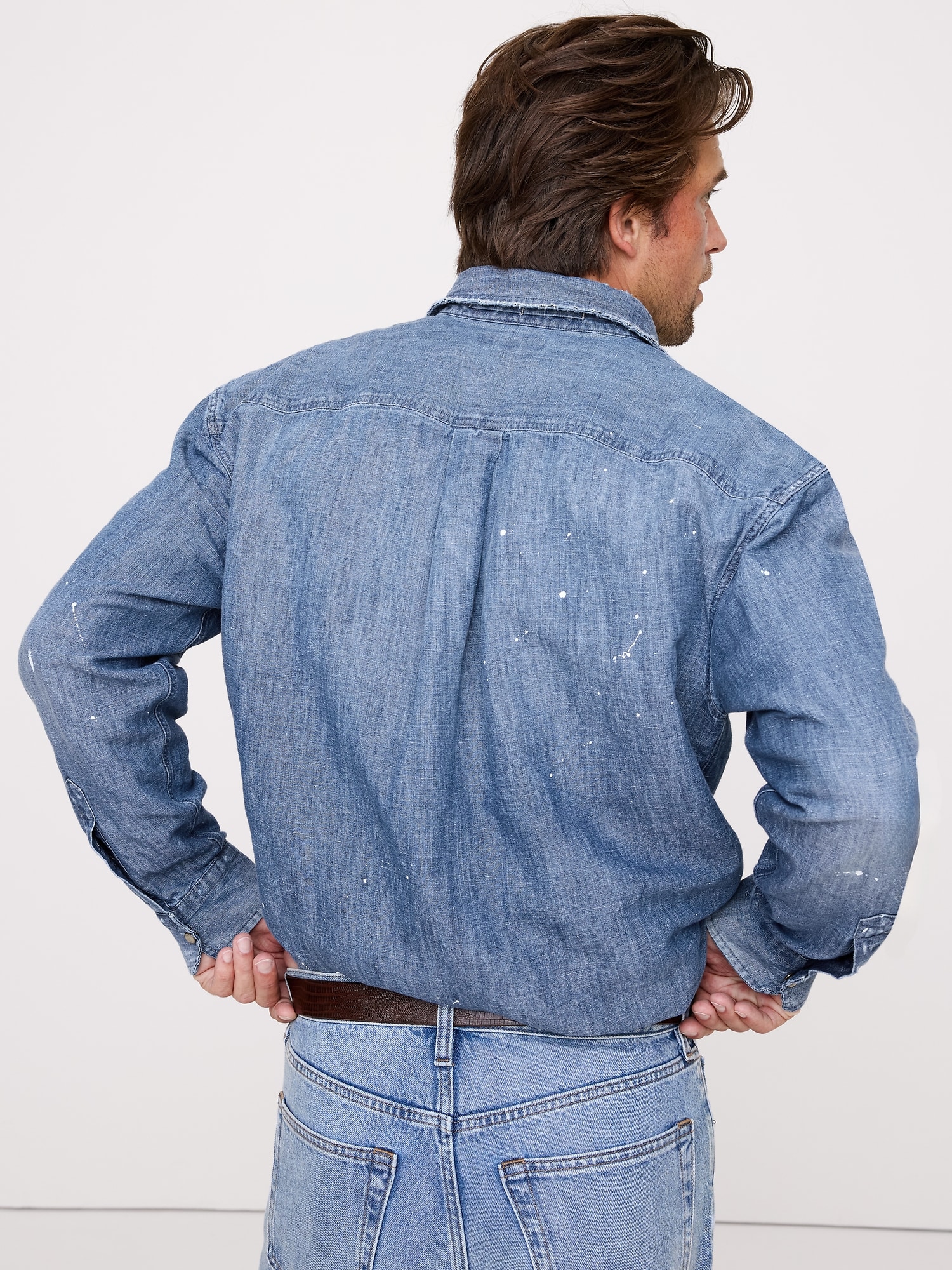 Relaxed-Fit Paint Splatter Cotton-Hemp Chambray Shirt