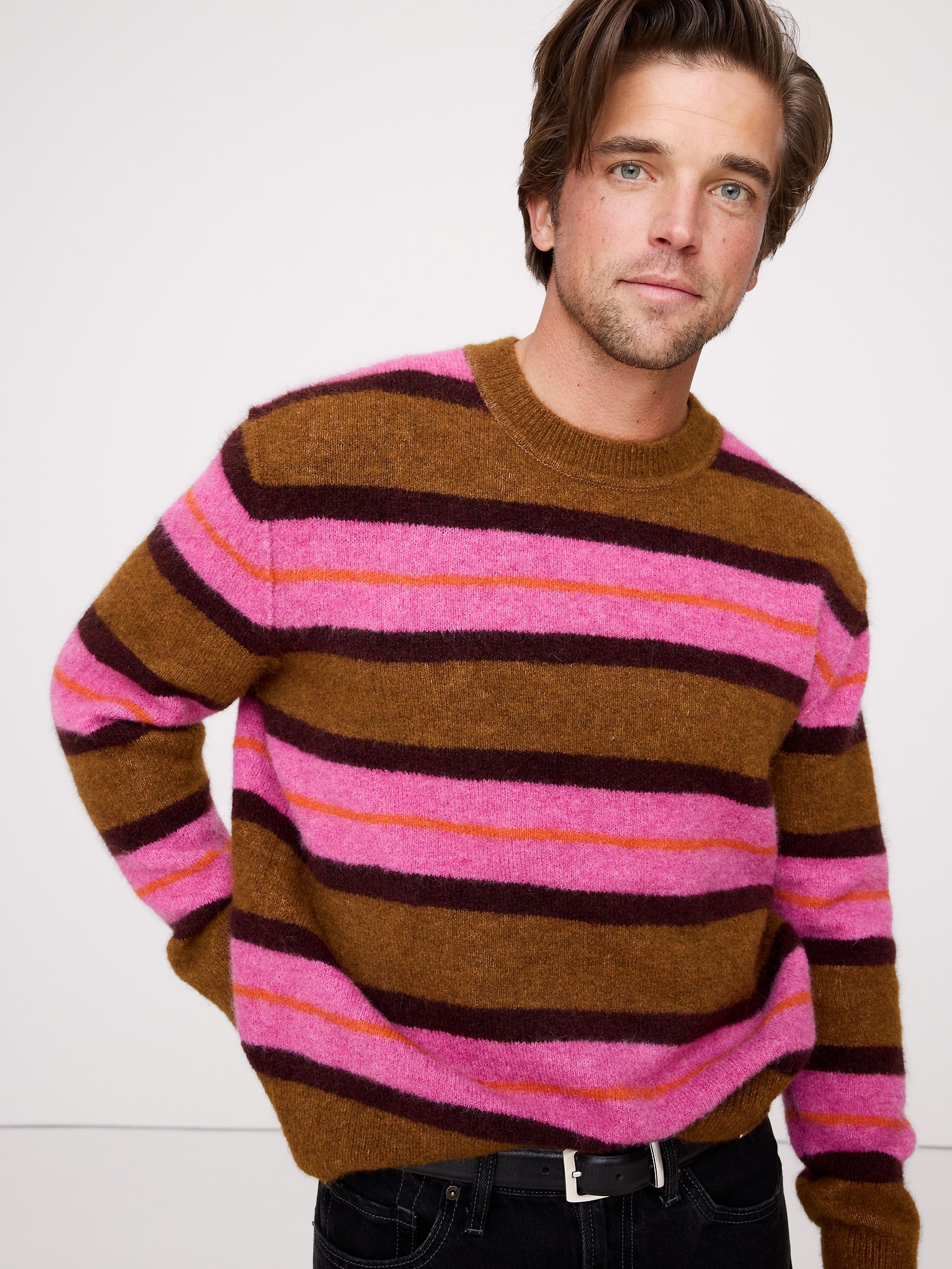 Italian Alpaca-Wool Blend Stripe Sweater - Fuchsia Pink