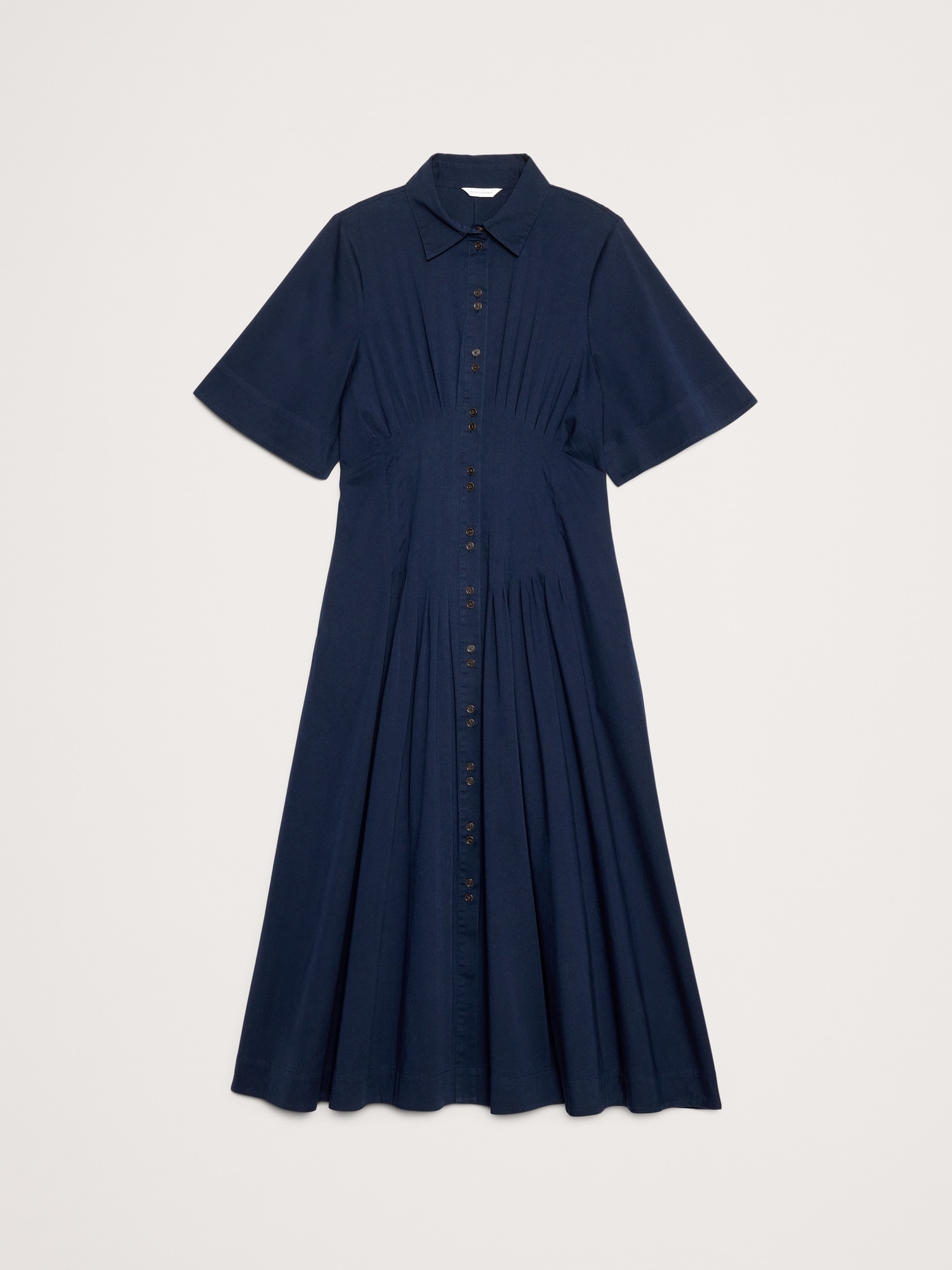 Image number 5 showing, STRETCH-COTTON POPLIN PINTUCK LONG-MIDI SHIRT DRESS