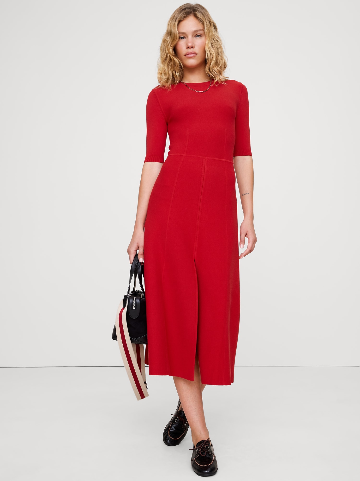 Sculpted Paneled Midi Dress - Pompeian Red