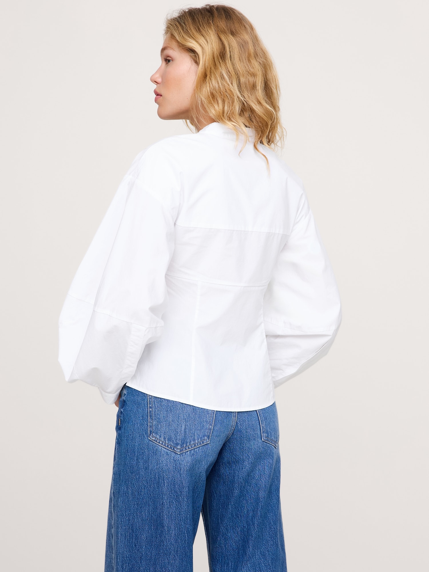 Image number 5 showing, COTTON POPLIN BALLOON-SLEEVE SHIRT
