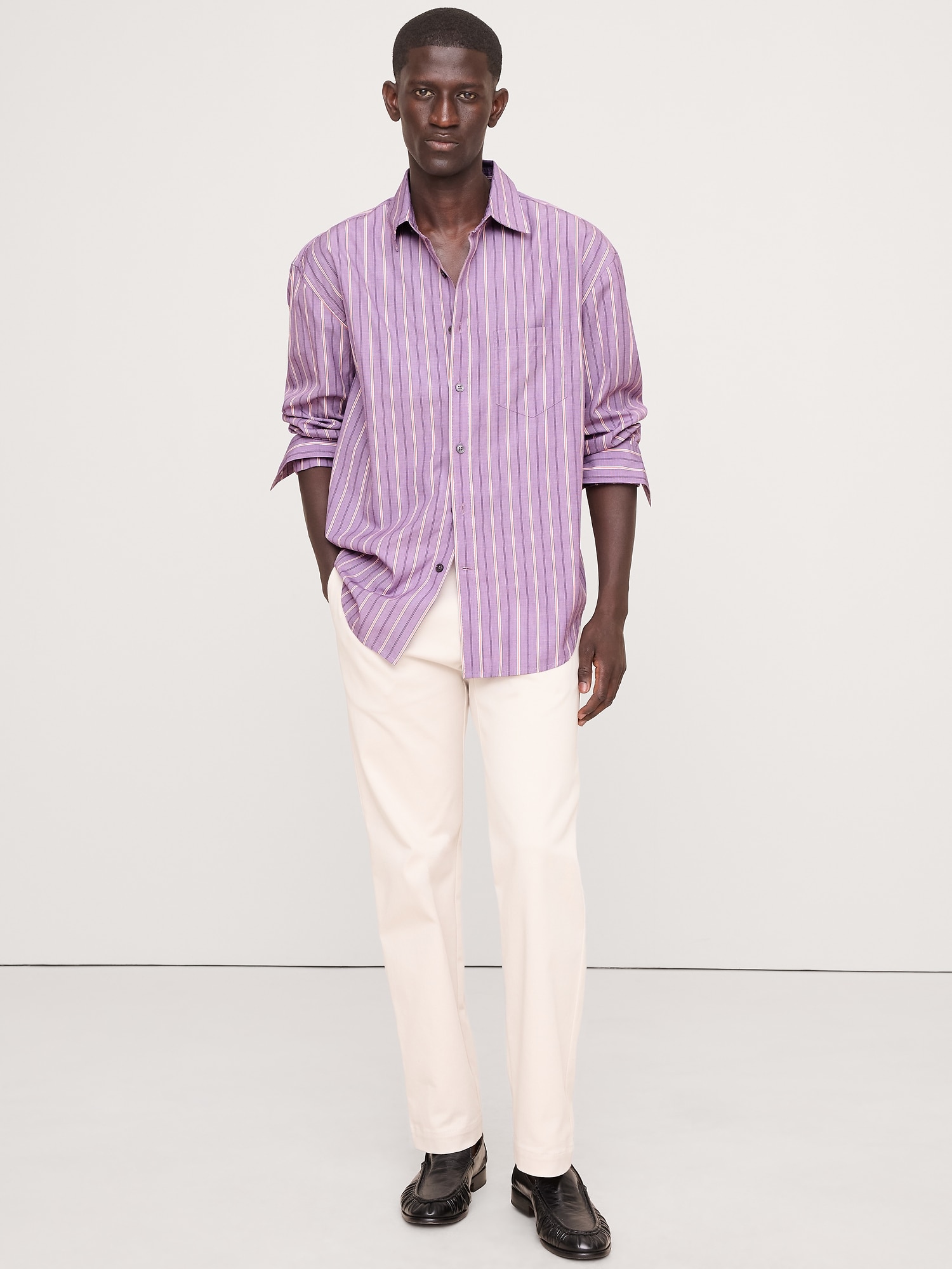 RELAXED-FIT WASHED COTTON POPLIN SHIRT - Purple Stripe