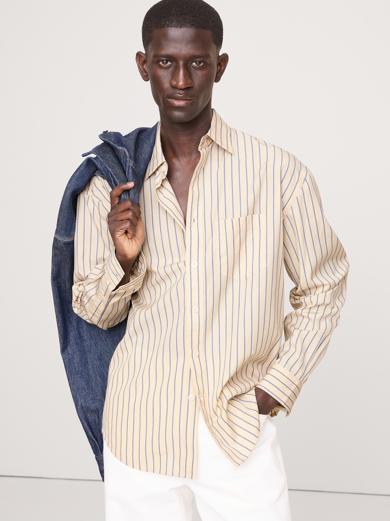 RELAXED-FIT WASHED COTTON POPLIN SHIRT - Yellow Stripe