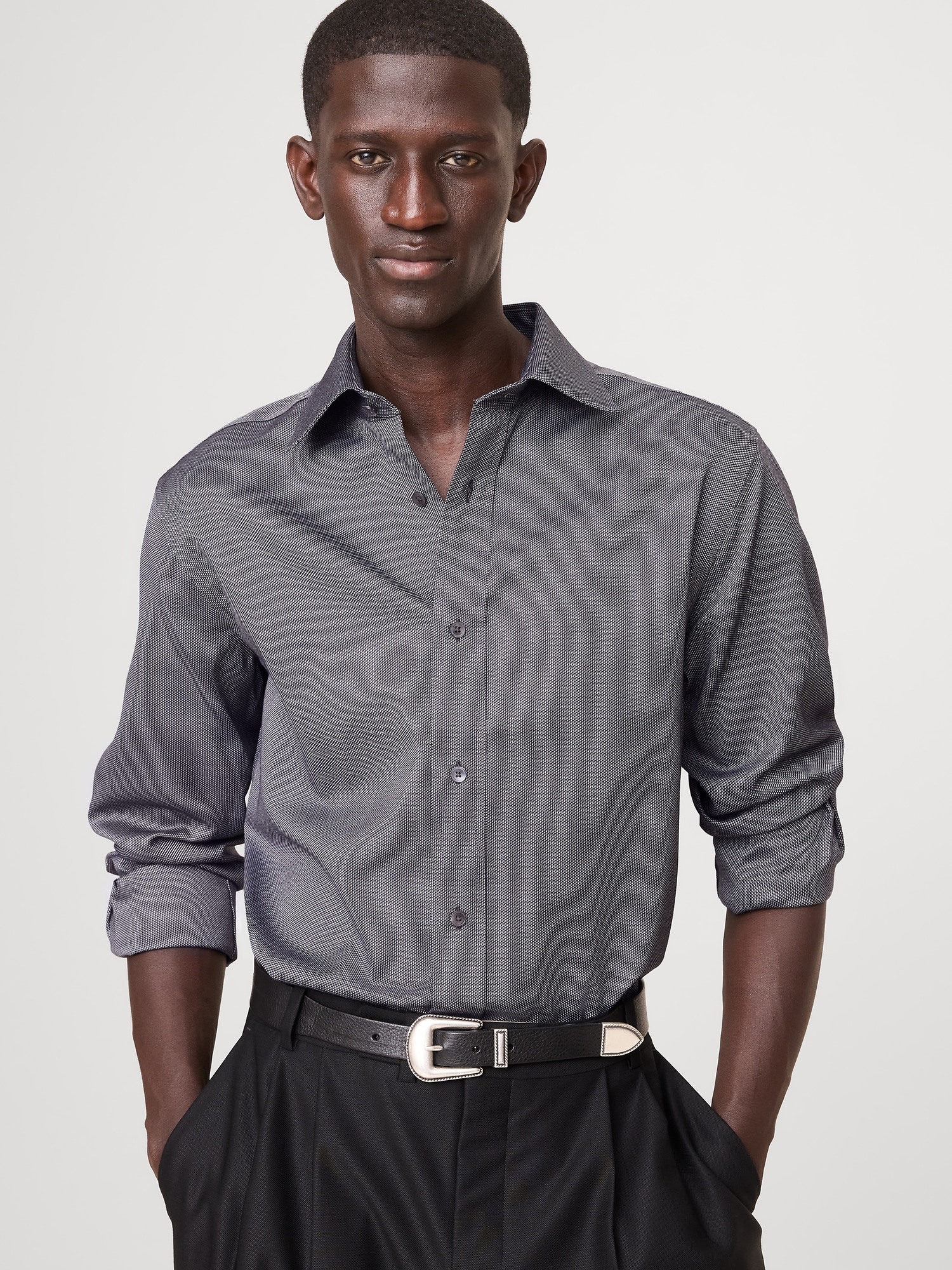 Standard-Fit Wrinkle-Resistant Dress Shirt - Gray Dobby