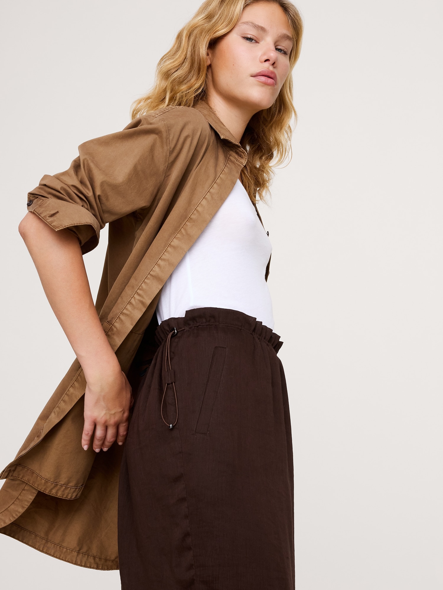 Image number 3 showing, LINEN-VISCOSE GAUZE MIDI SKIRT