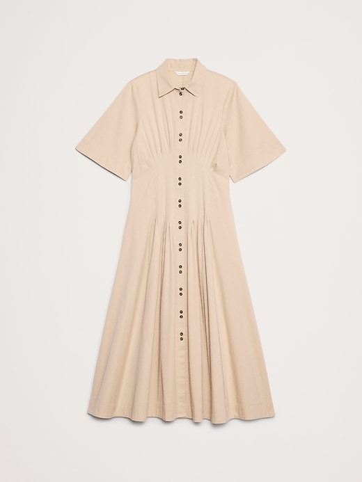 Stretch-Cotton Poplin Pintuck Long-Midi Shirt Dress