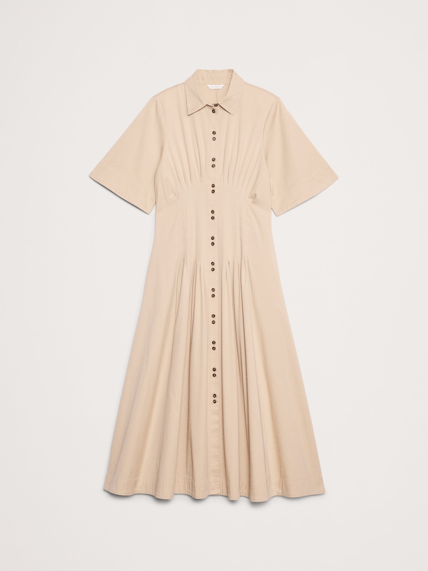 Image number 5 showing, STRETCH-COTTON POPLIN PINTUCK LONG-MIDI SHIRT DRESS
