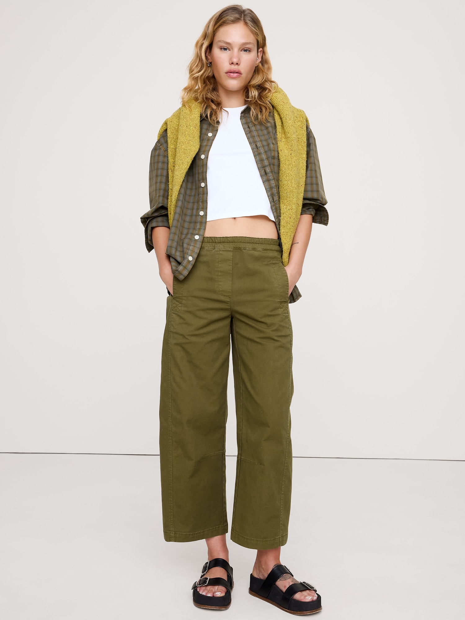 Mid-Rise Relaxed Painter Pull-On Pant - Olive Green
