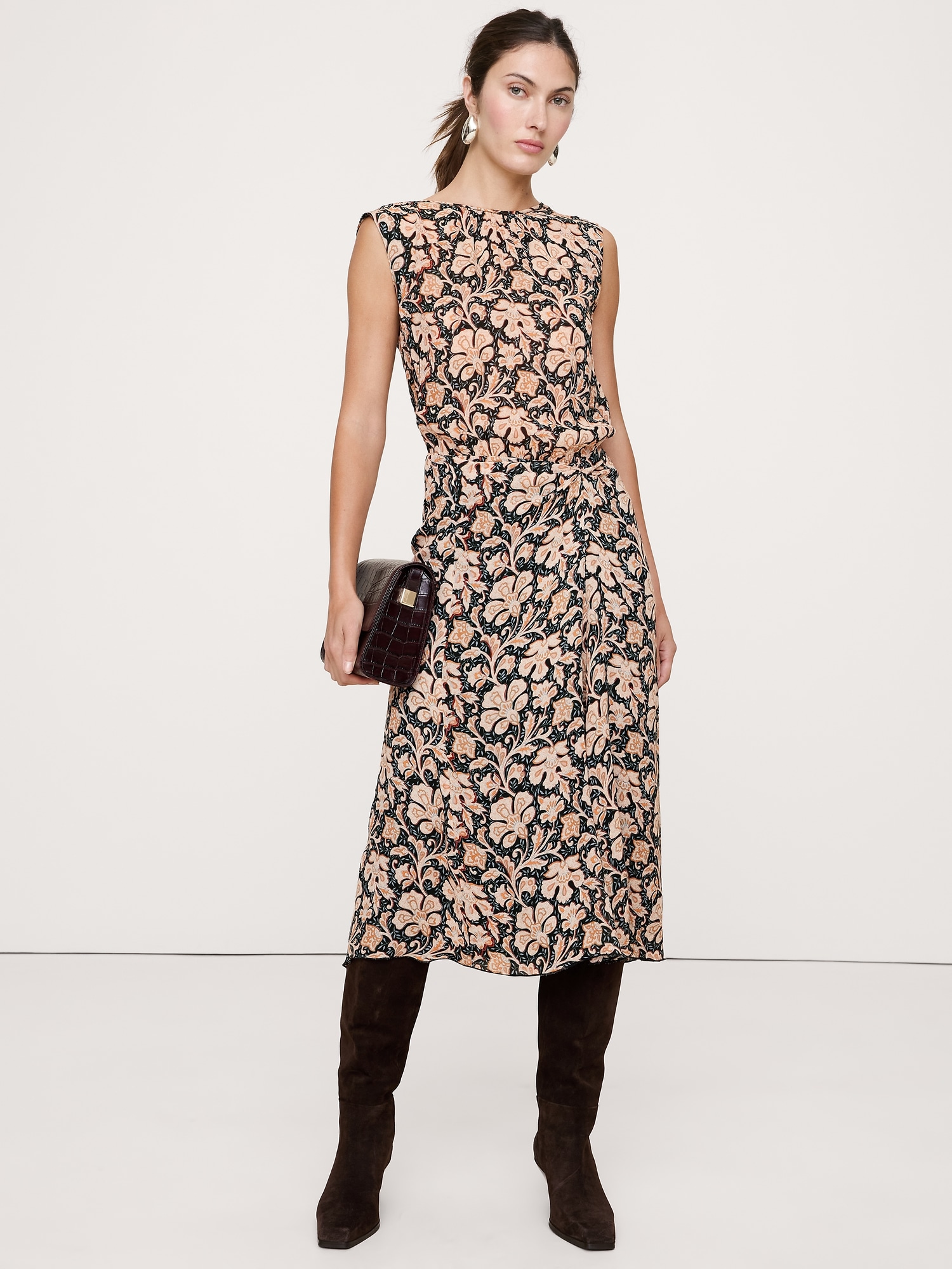 Low-Back Midi Dress - Ivory Floral Paisley
