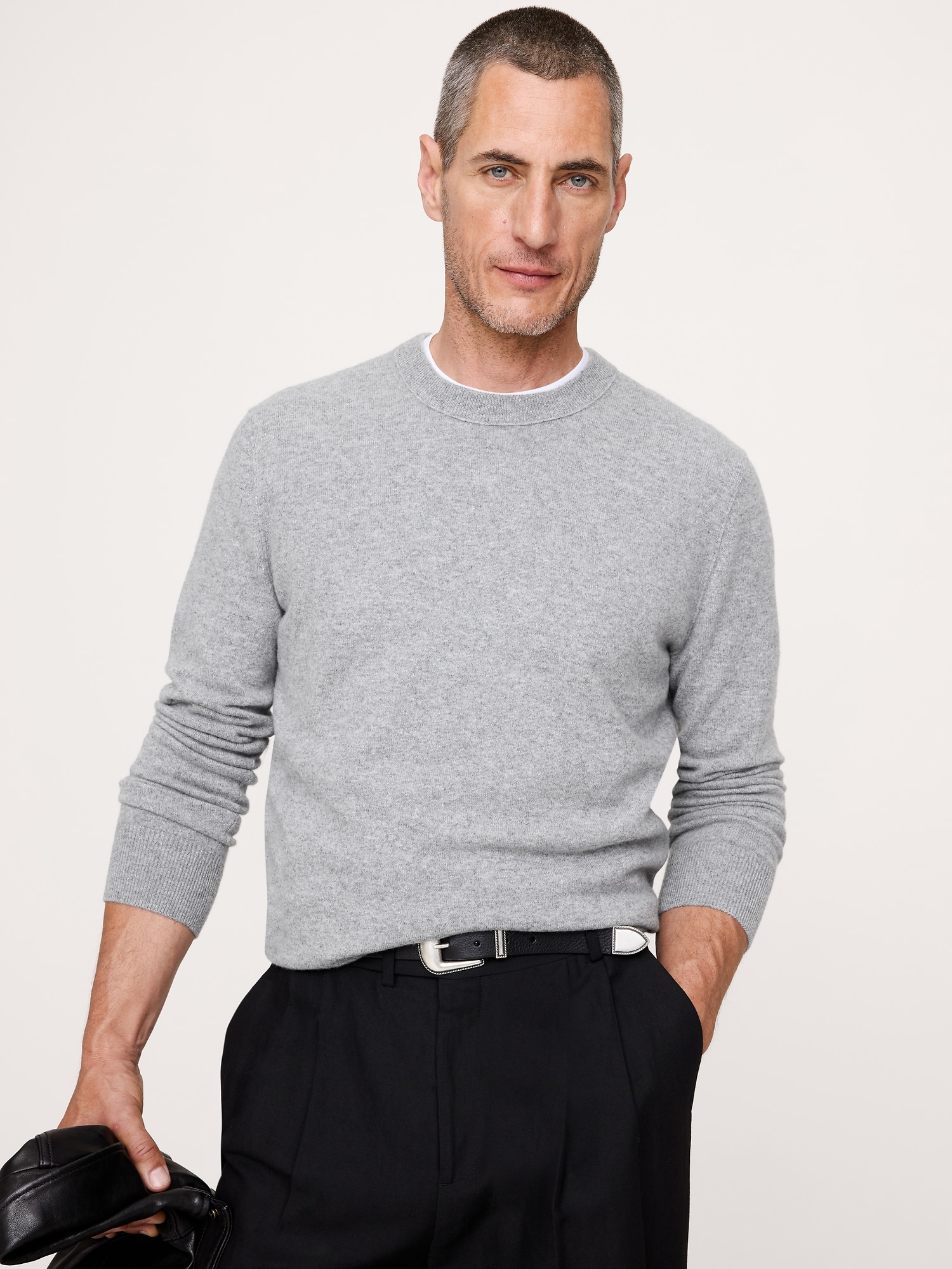 CASHMERE CREW-NECK SWEATER - Heather Gray