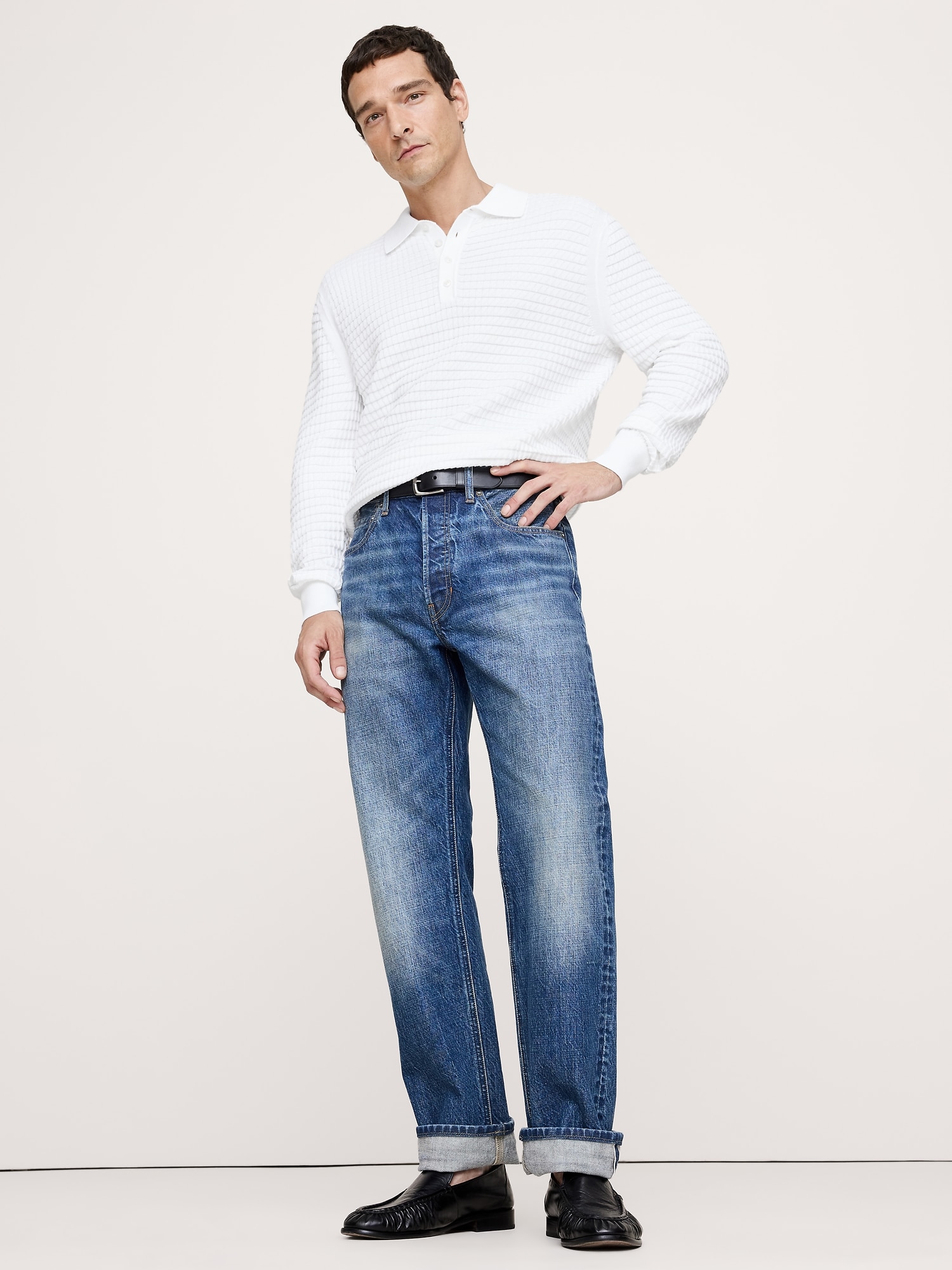 Image number 3 showing, TEXTURED COTTON LONG-SLEEVE SWEATER POLO