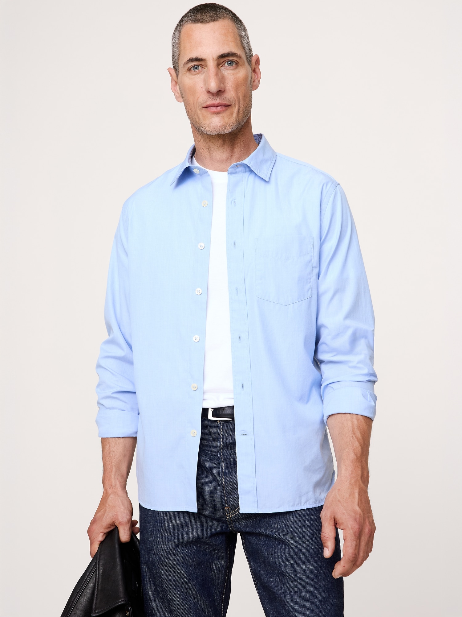Image number 1 showing, Standard-Fit Washed Cotton Poplin Shirt