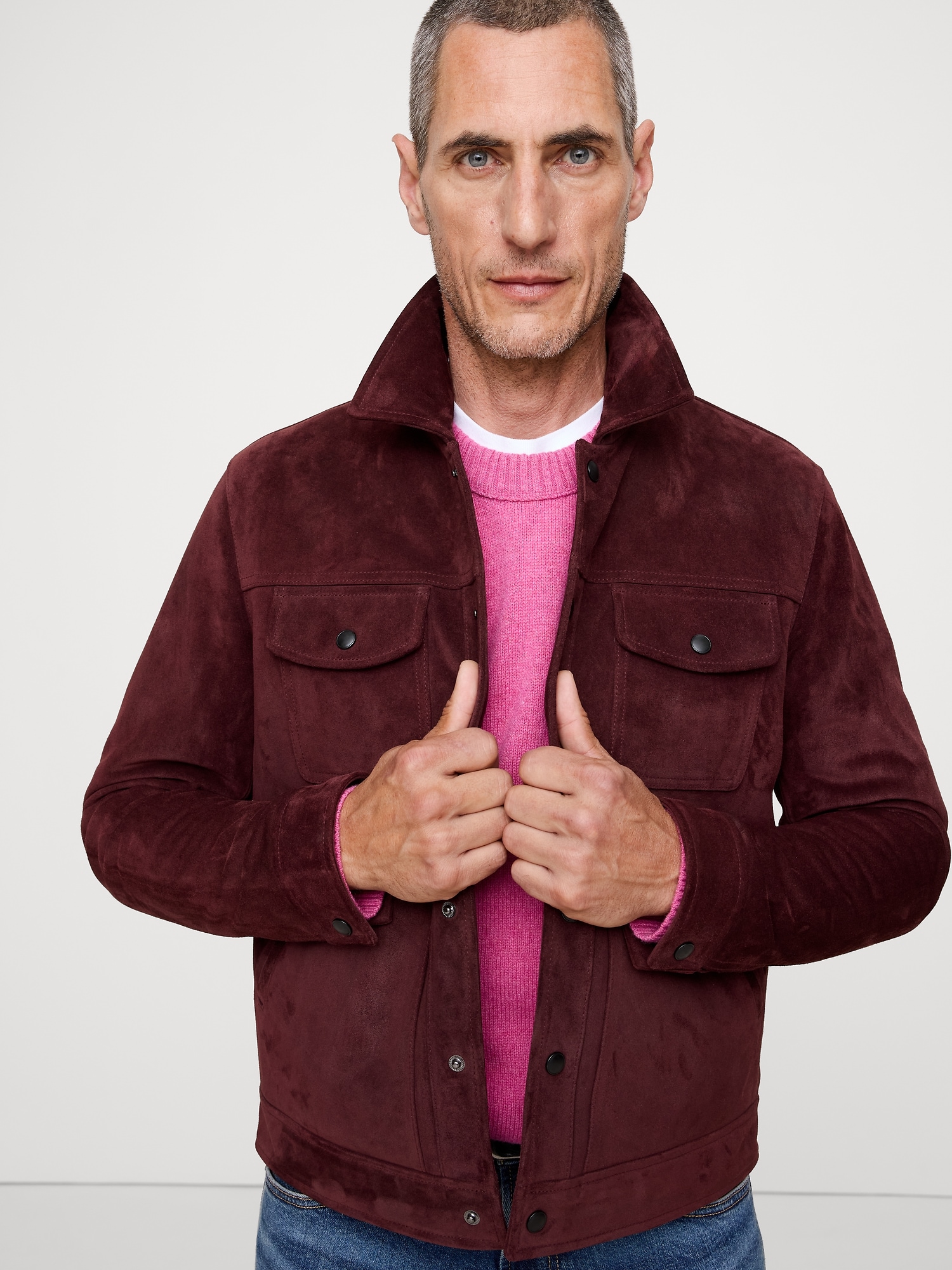 Oiled Suede Trucker Jacket