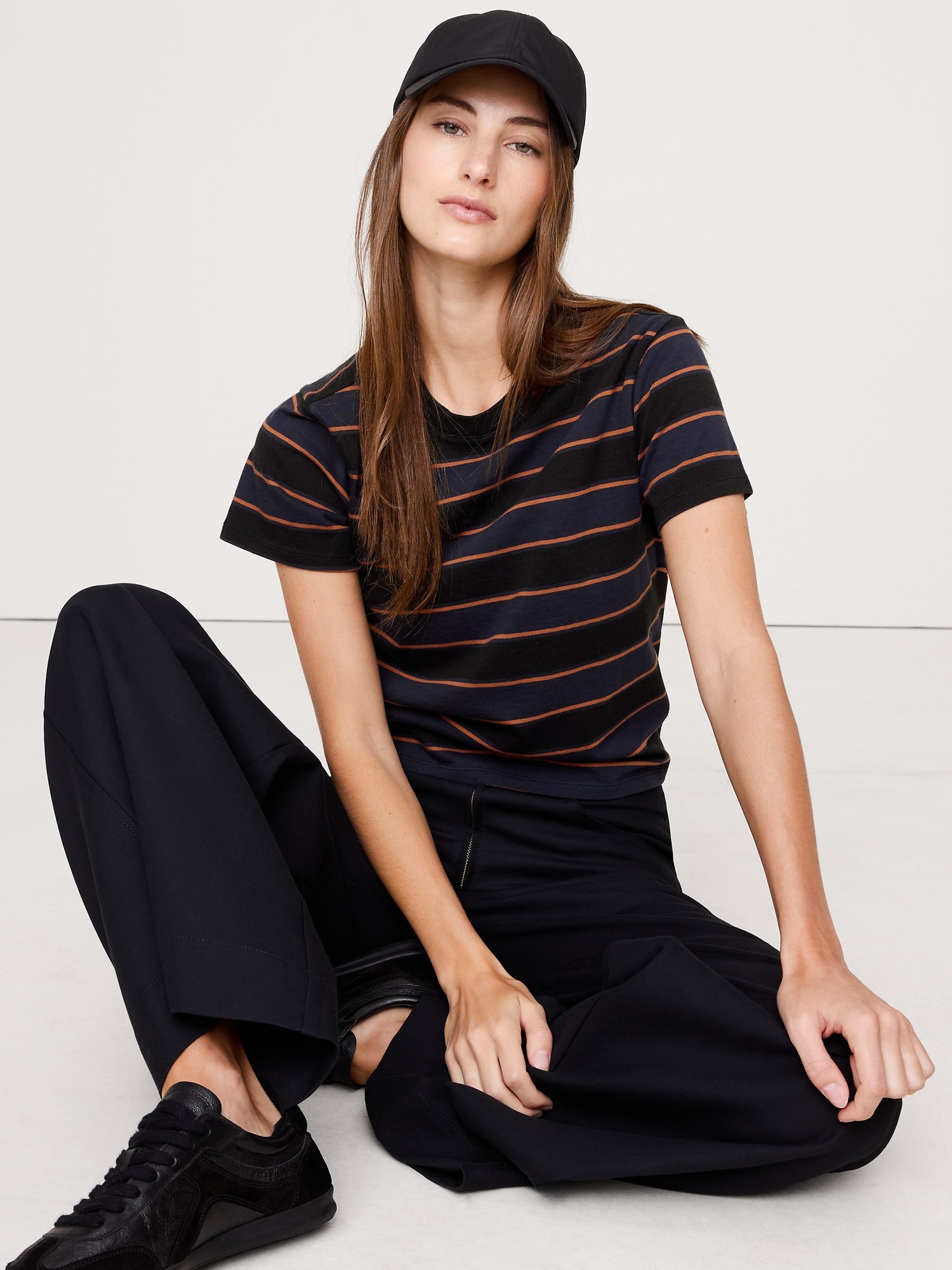 Vintage Cotton Crew-Neck T-Shirt - Navy Blue Stripe