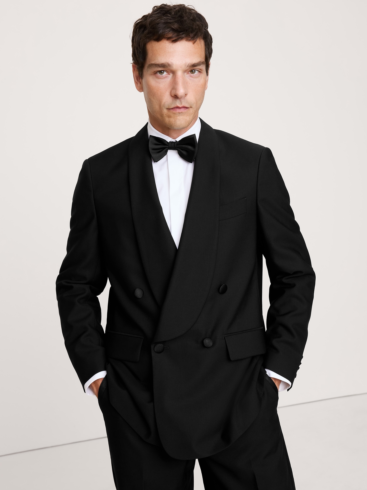 Relaxed Italian Barathea Tuxedo Jacket - Black