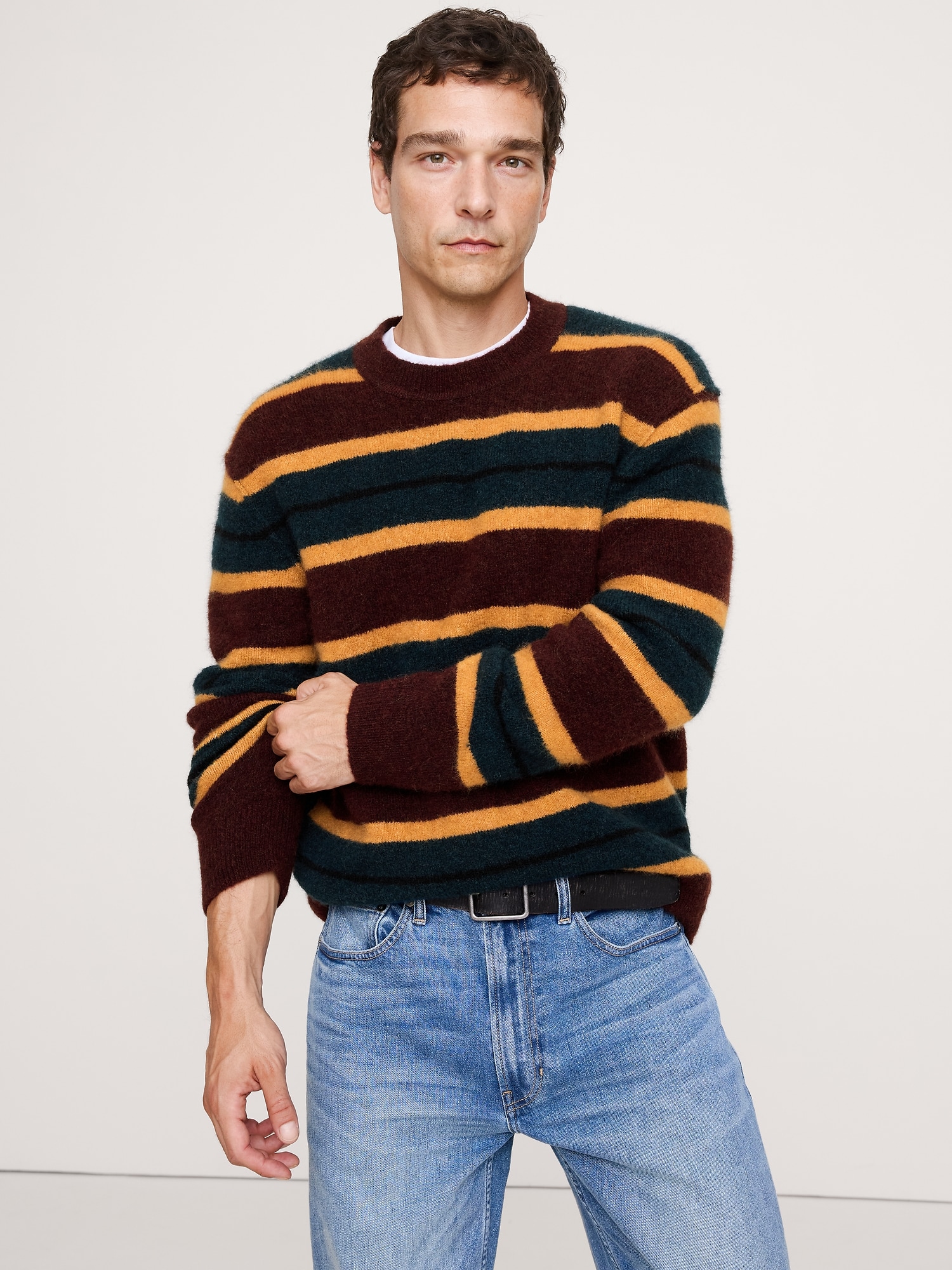 Image number 1 showing, Italian Alpaca-Wool Blend Stripe Sweater