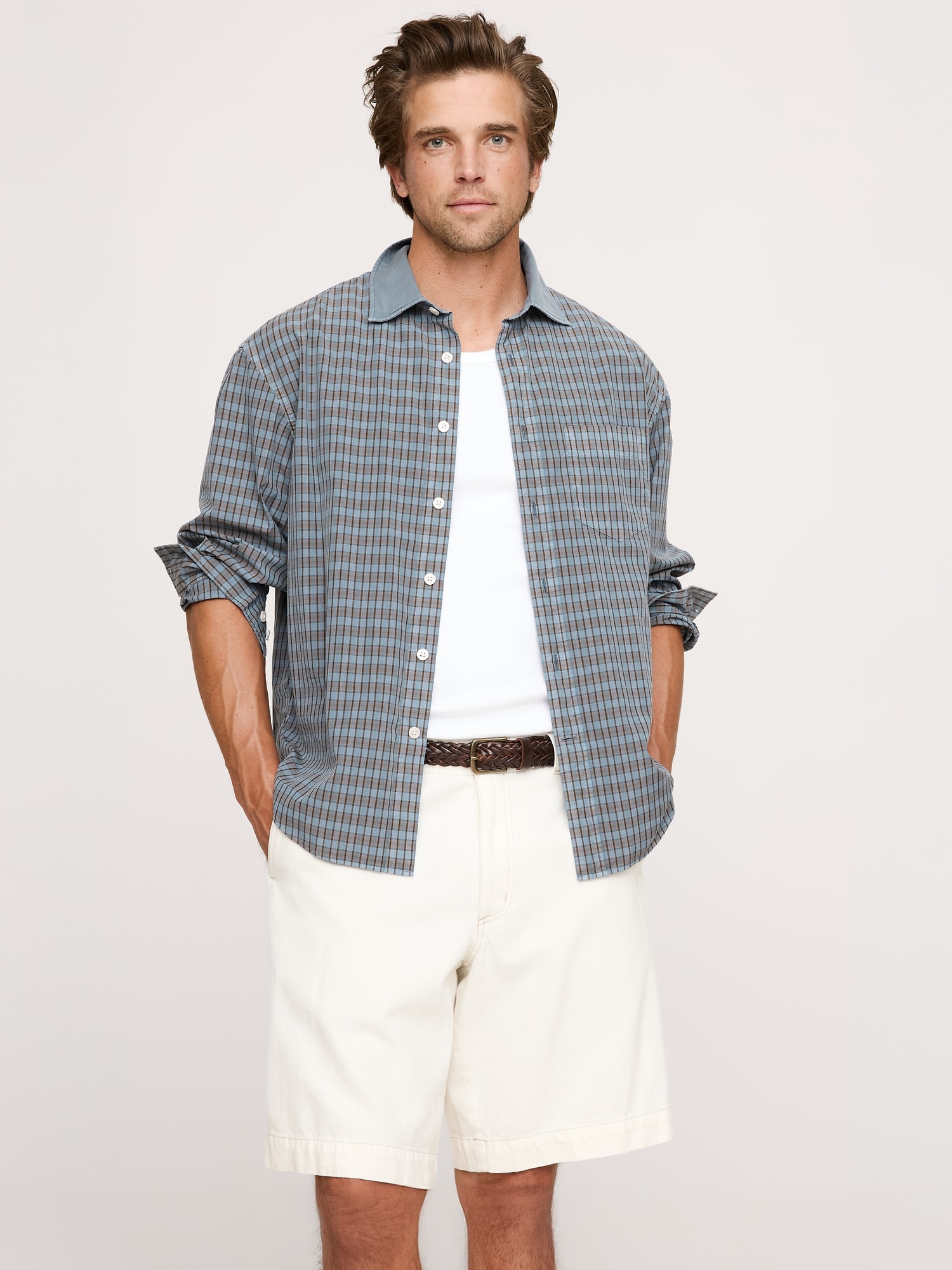 Image number 1 showing, OVERSIZED-FIT WASHED COTTON POPLIN SHIRT