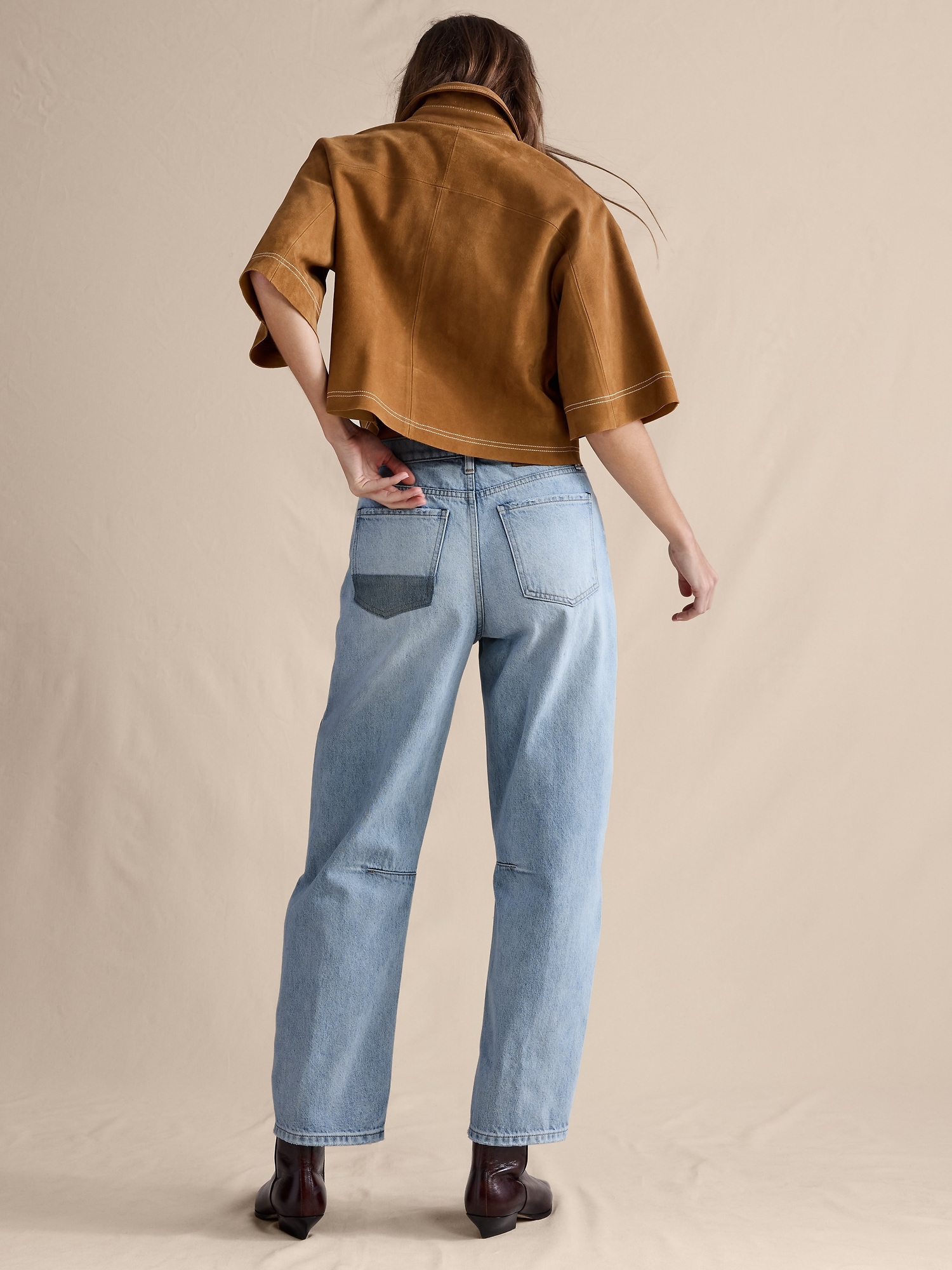 L'image numéro 2 présente Jean coupe baril taille mi-basse longueur cheville