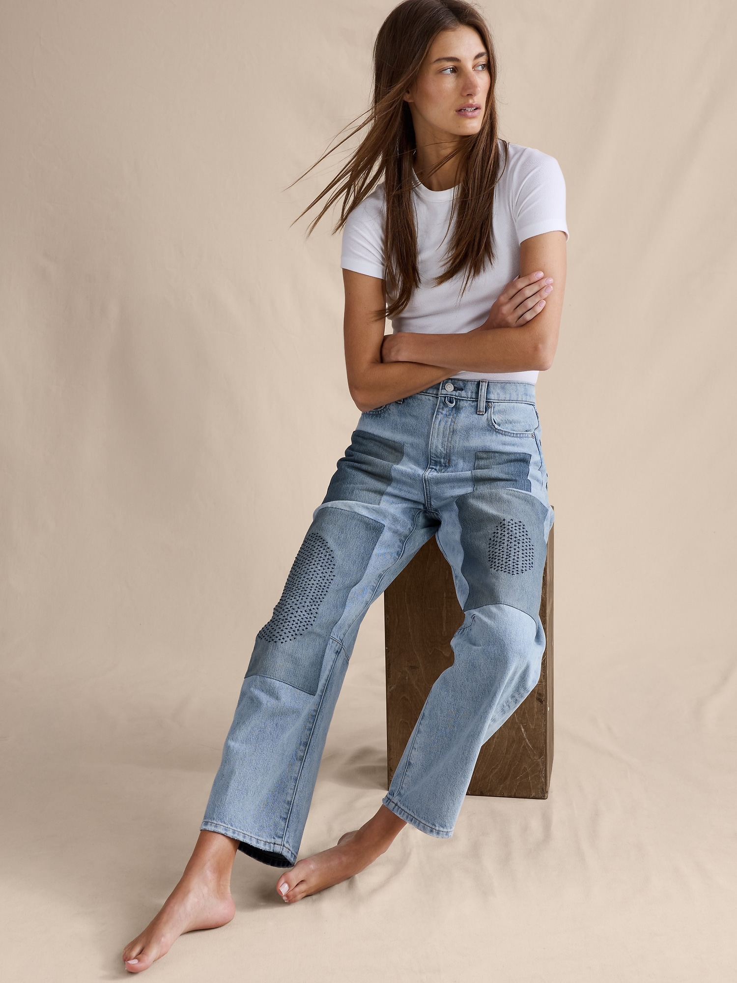 L'image numéro 4 présente Jean coupe baril taille mi-basse longueur cheville