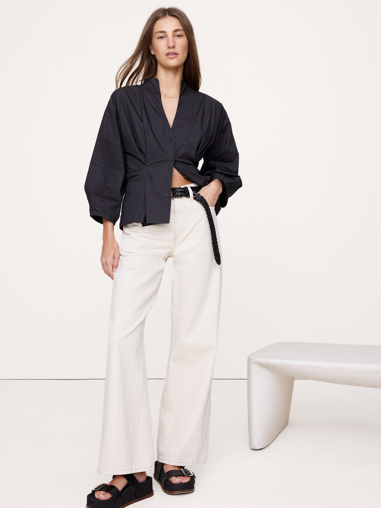 Image number 1 showing, Cotton Poplin Cinched-Waist Shirt