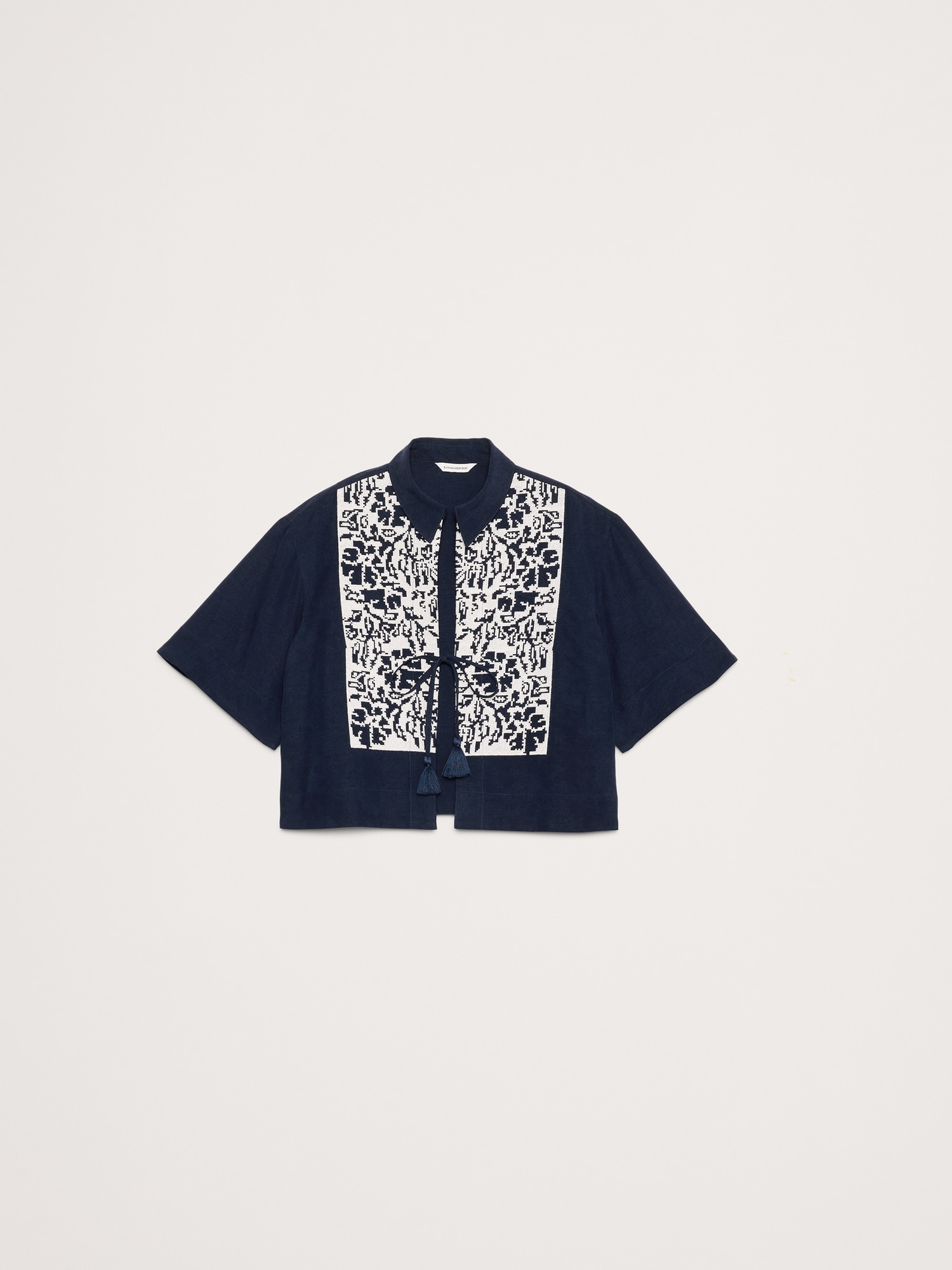 Image number 8 showing, Embroidered Tencel™-Linen Tie-Front Top
