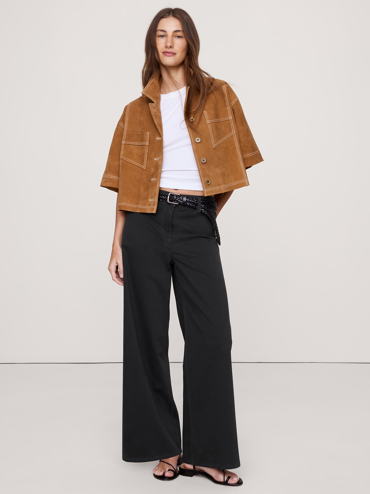 HIGH-RISE WIDE-LEG STRETCH-COTTON TWILL PANT