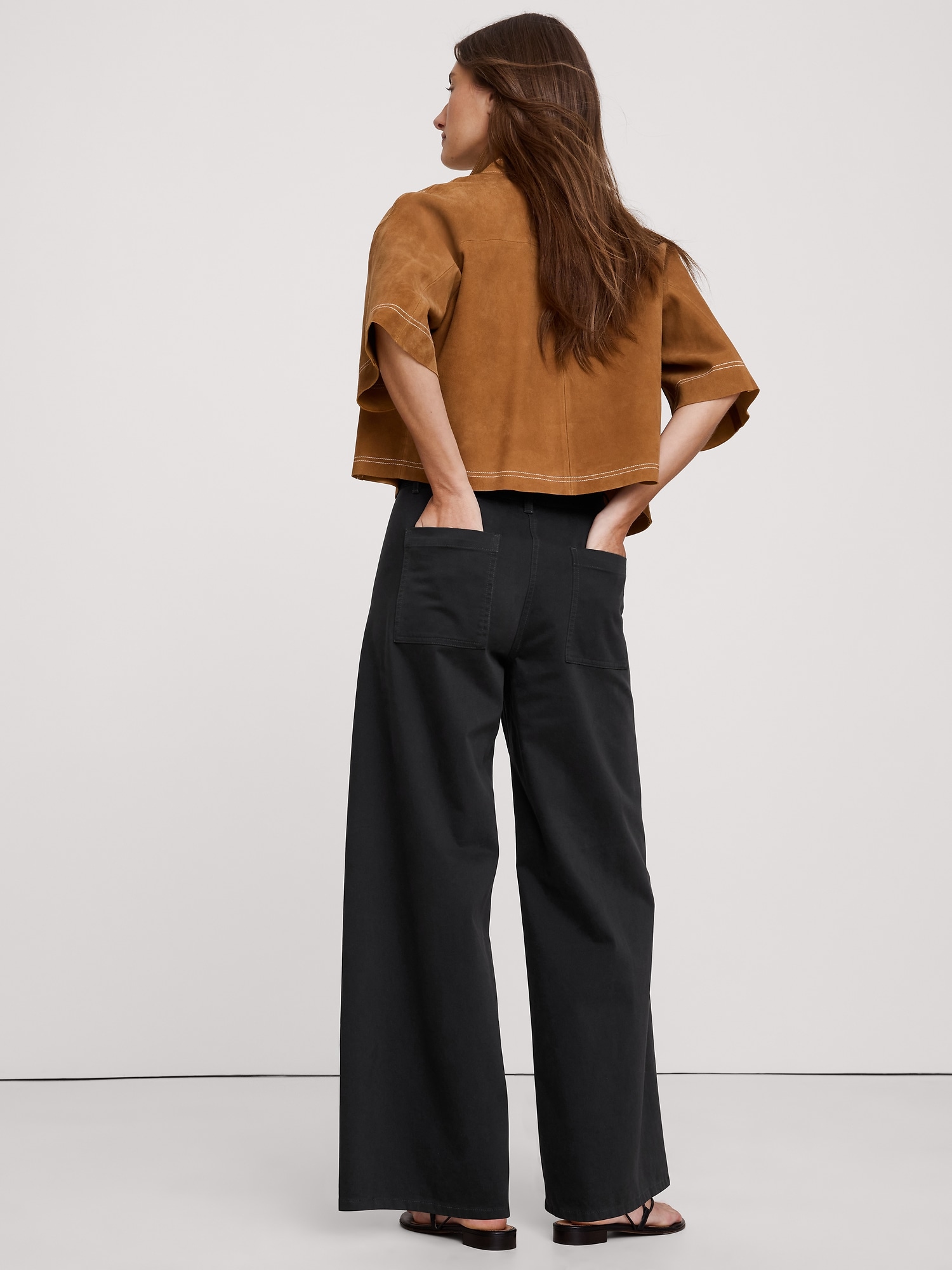 Image number 2 showing, HIGH-RISE WIDE-LEG STRETCH-COTTON TWILL PANT