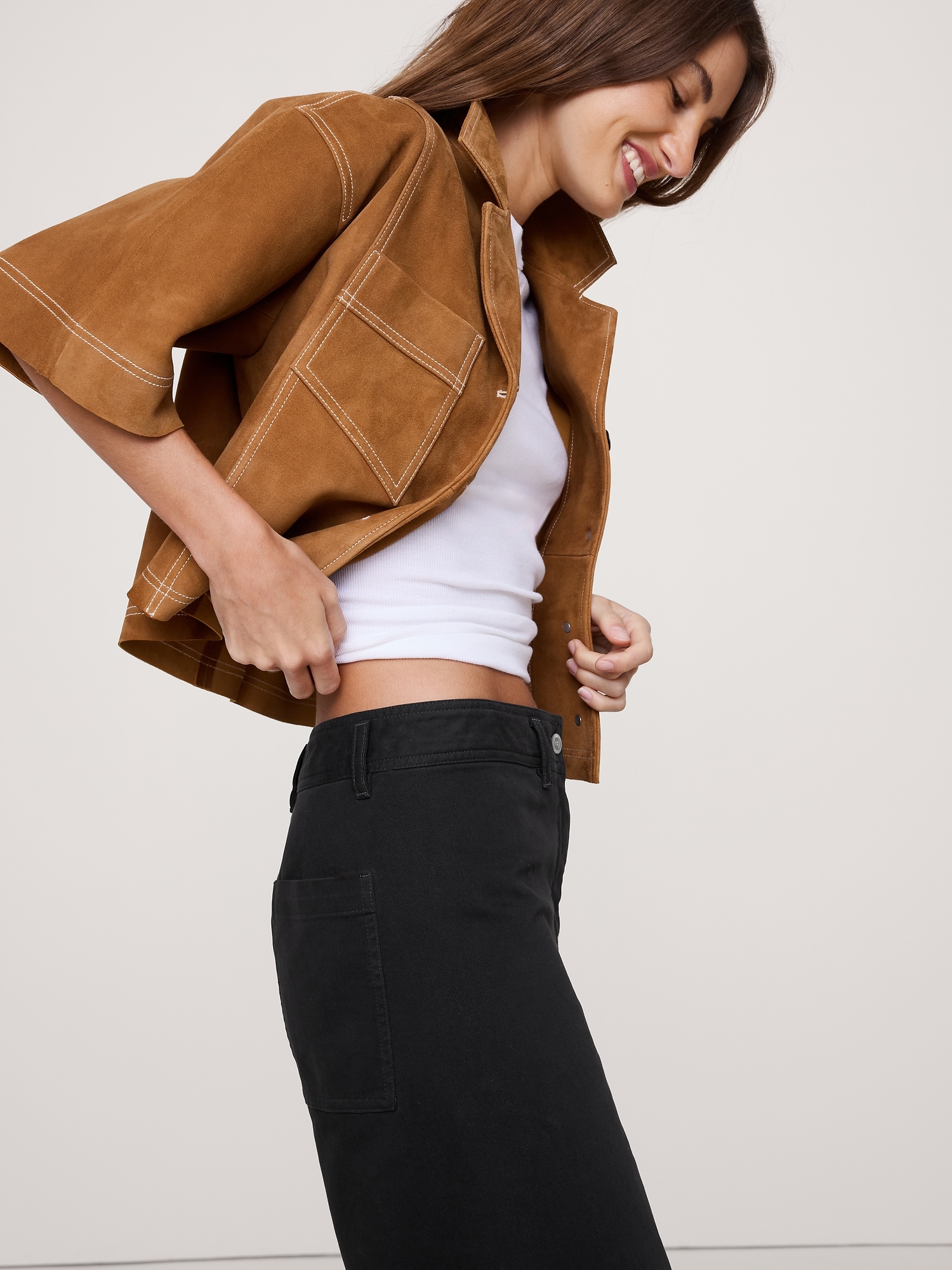 Image number 3 showing, HIGH-RISE WIDE-LEG STRETCH-COTTON TWILL PANT