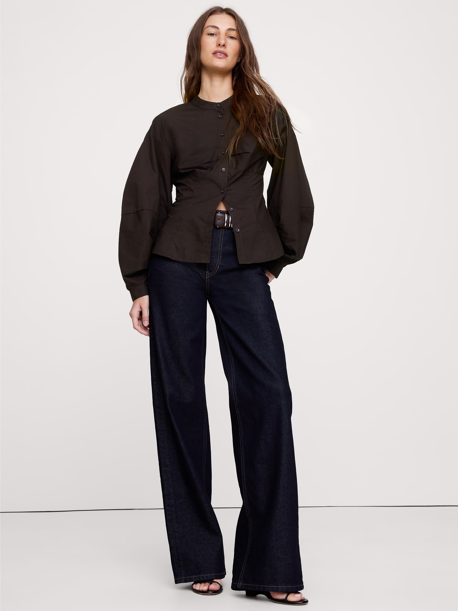 Image number 3 showing, COTTON POPLIN BALLOON-SLEEVE SHIRT