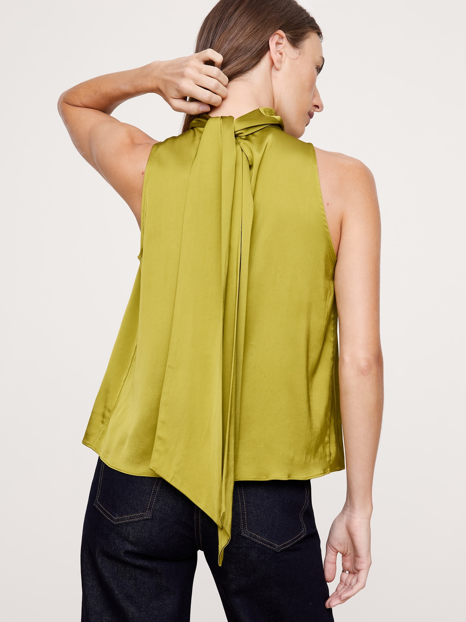 Image number 6 showing, Stretch-Satin Tie-Neck Top