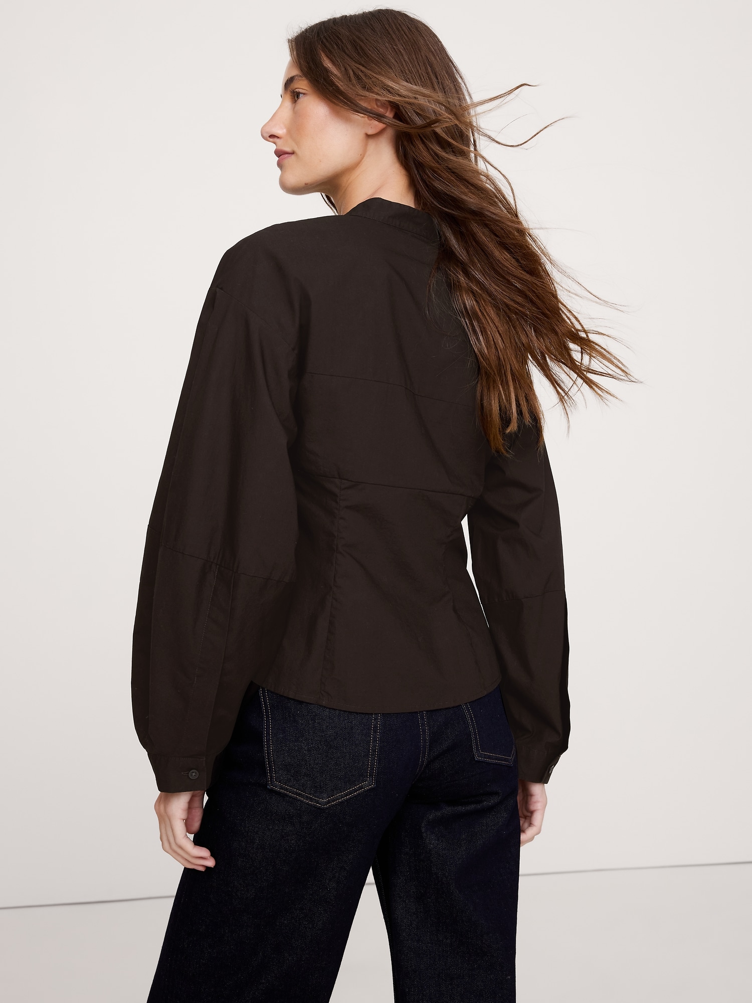 Image number 2 showing, COTTON POPLIN BALLOON-SLEEVE SHIRT