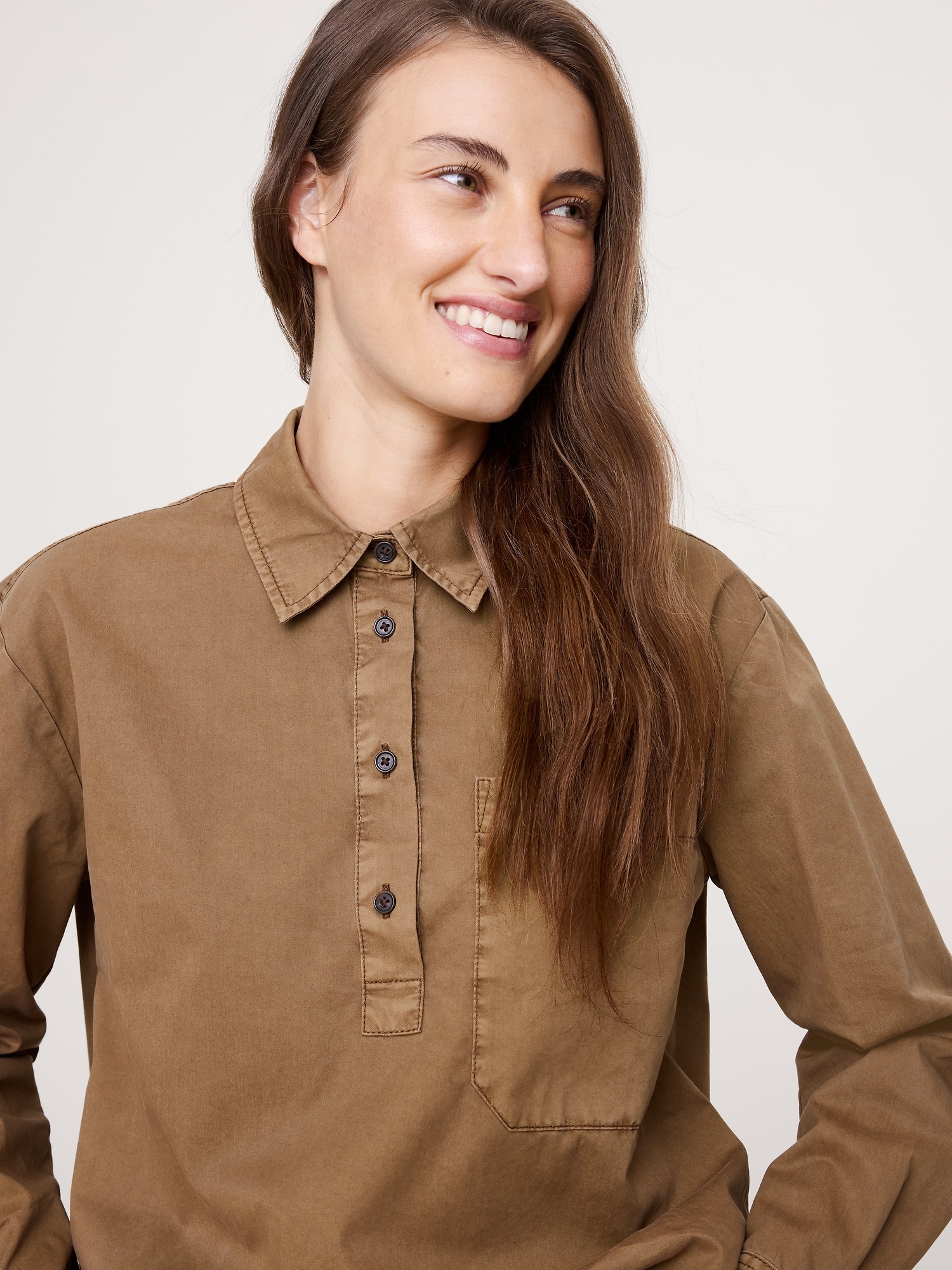 Image number 6 showing, OVERSIZED COTTON TWILL POPOVER SHIRT
