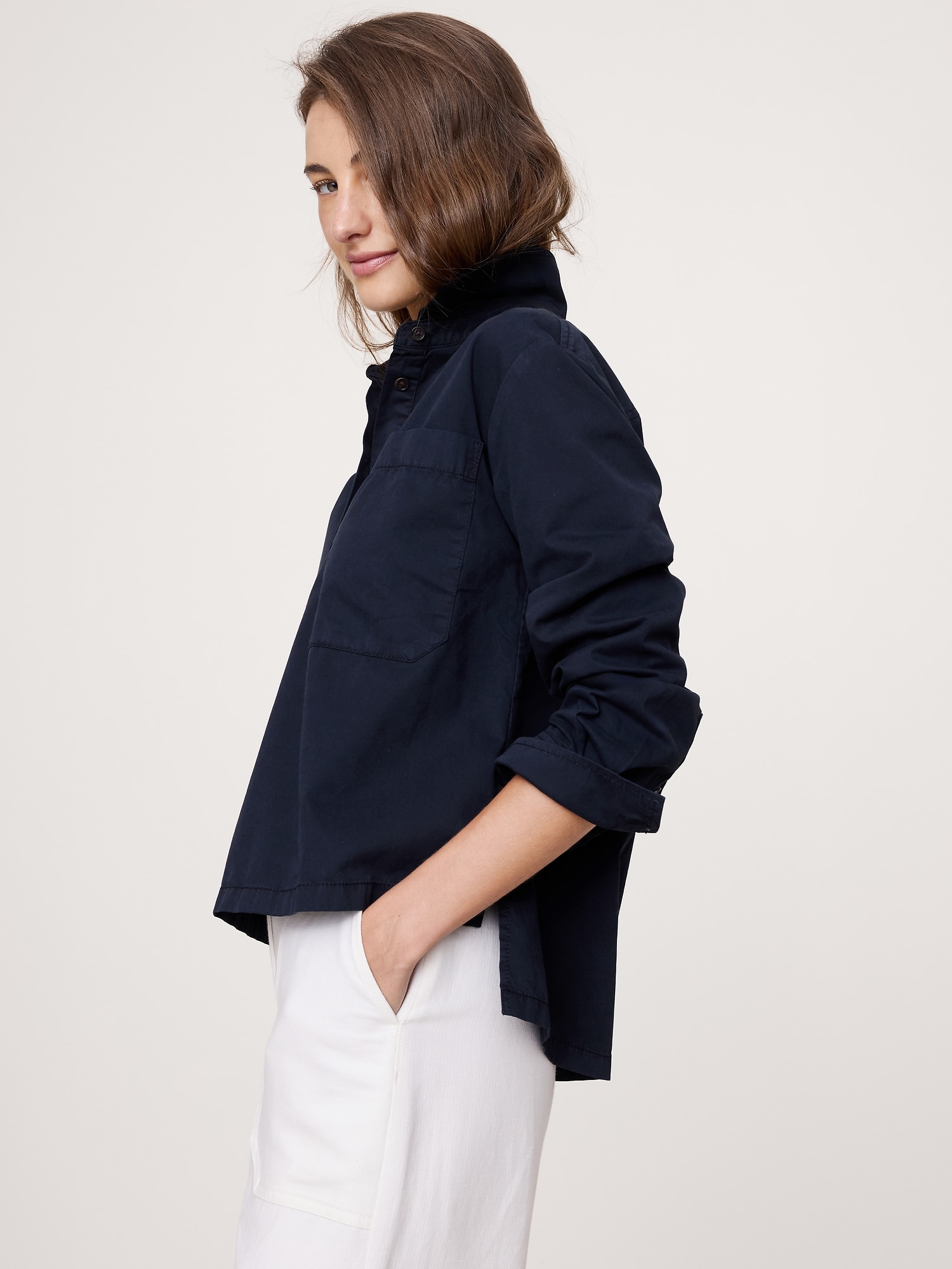 Image number 3 showing, OVERSIZED COTTON TWILL POPOVER SHIRT