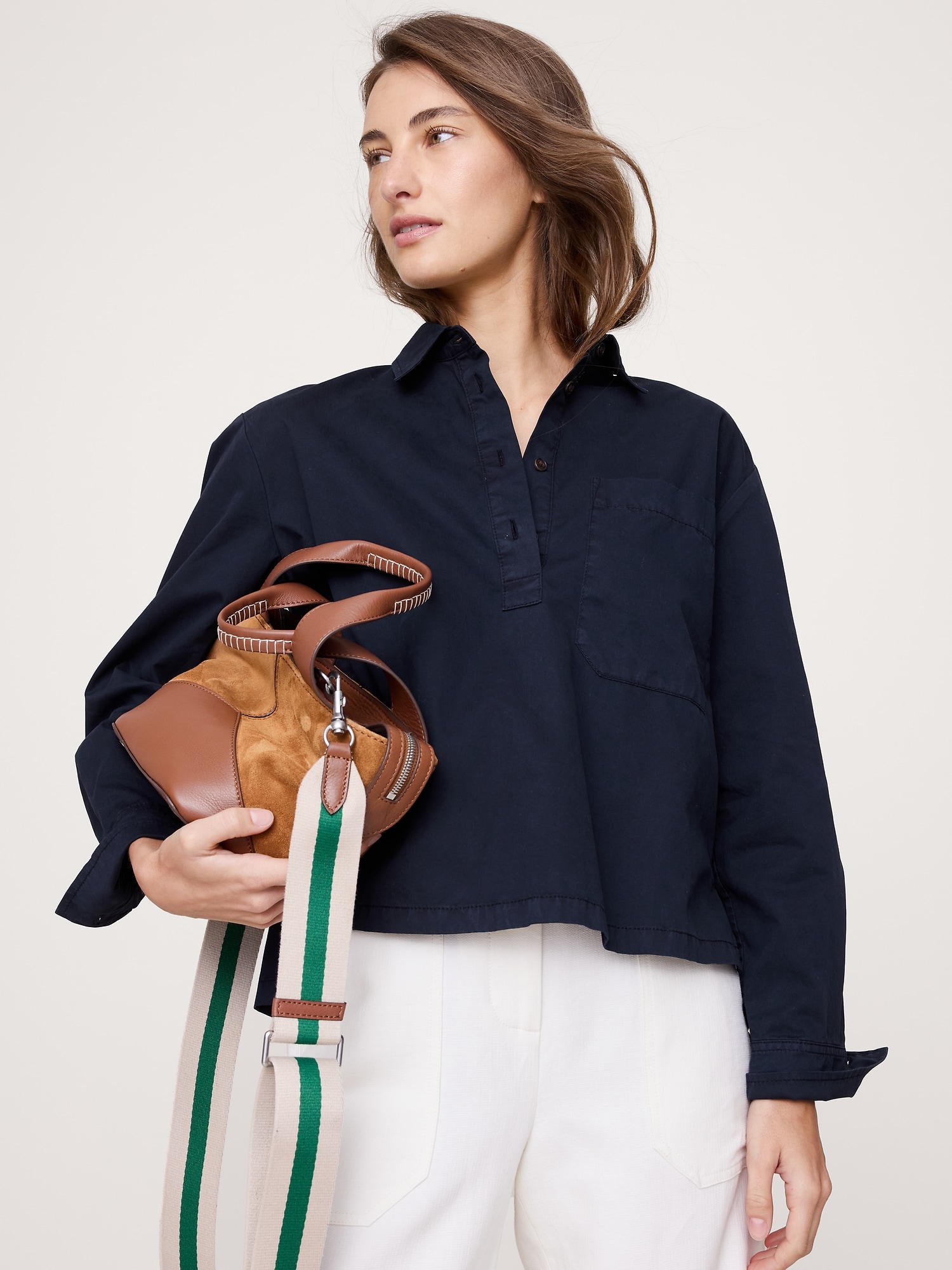 Image number 1 showing, OVERSIZED COTTON TWILL POPOVER SHIRT