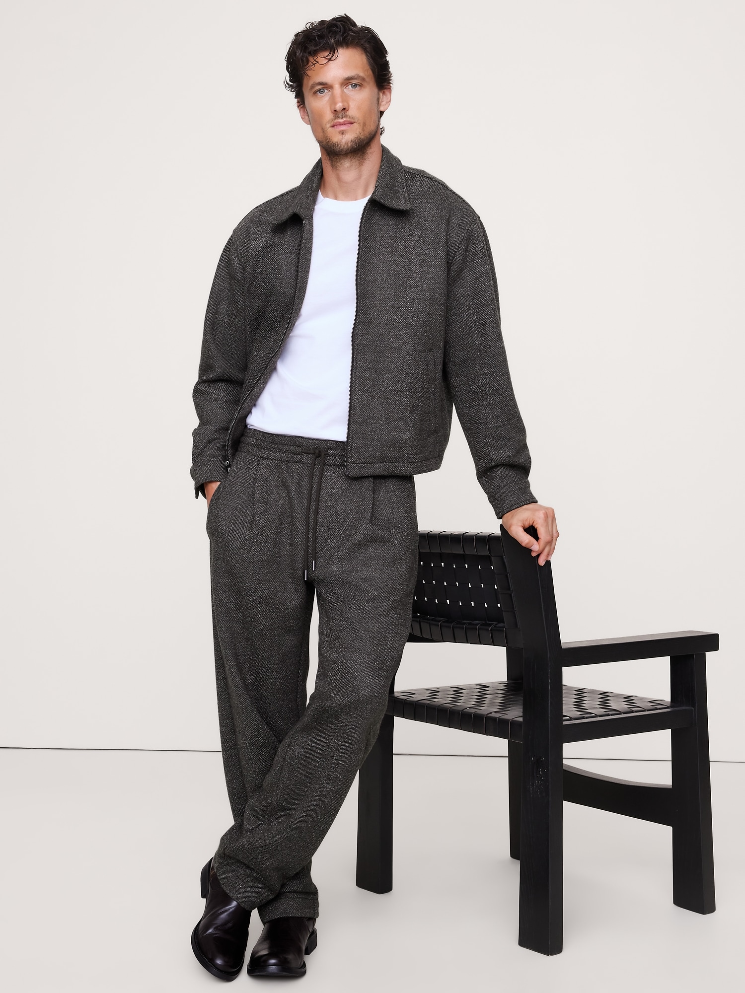Image number 1 showing, Relaxed Herringbone Pull-On Pant
