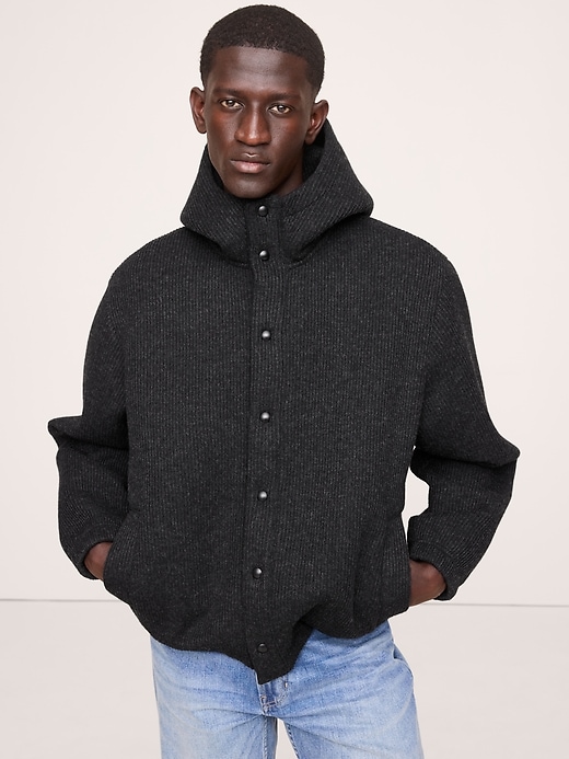 Ribbed Wool-Blend Scuba Stadium Jacket | Banana Republic