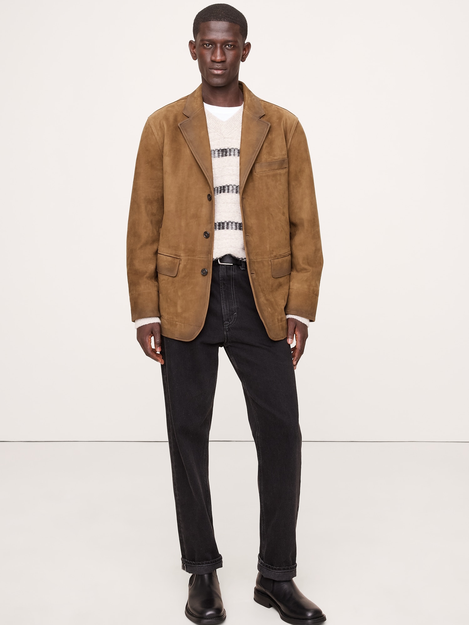 RELAXED NUBUCK LEATHER BLAZER - Hazelnut Brown