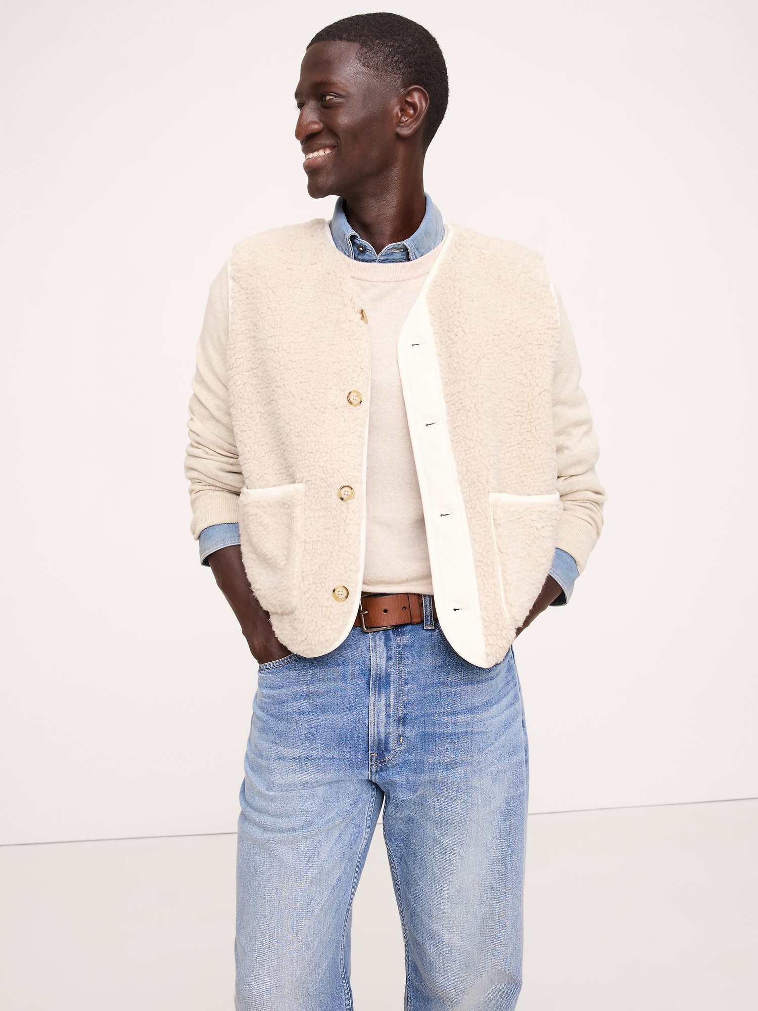 Sherpa Vest - Latte Cream Beige