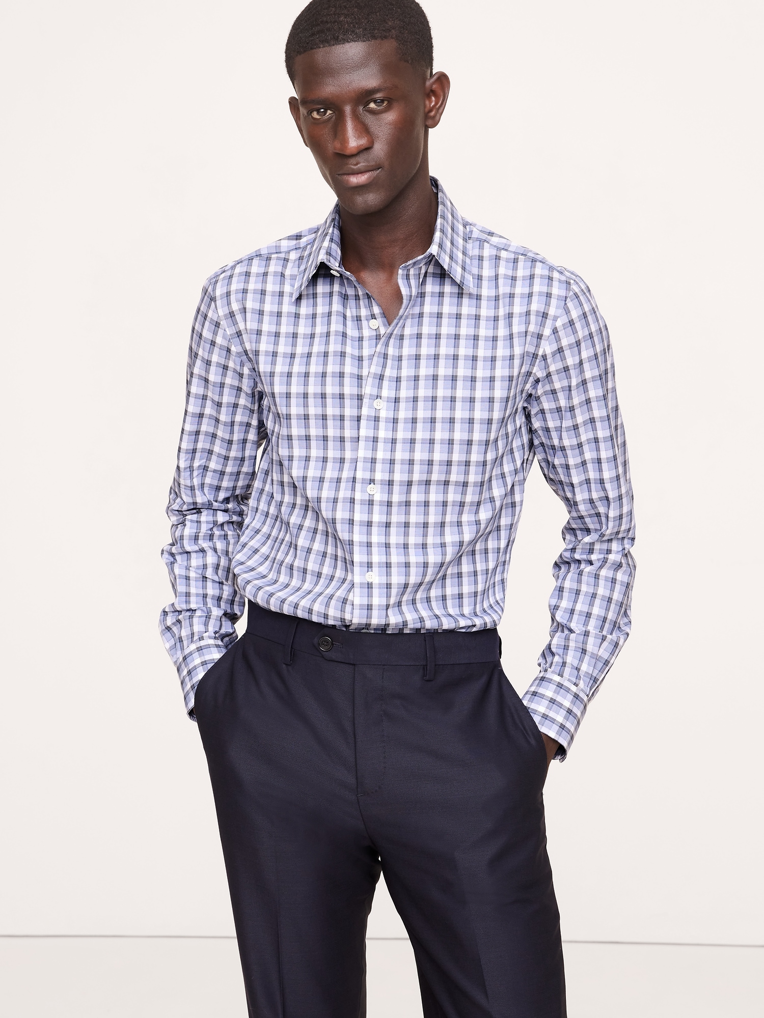 Slim-Fit Wrinkle-Resistant Dress Shirt - Blue & White
