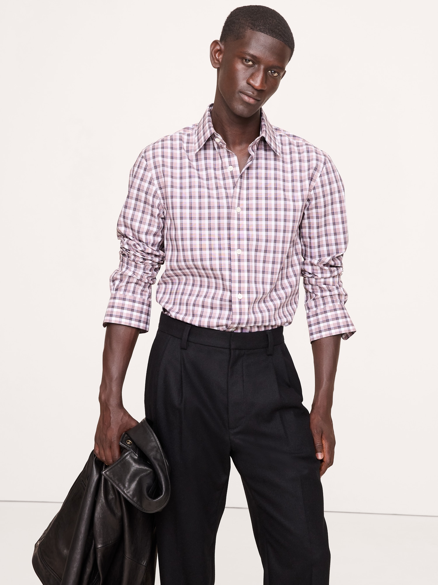 Slim-Fit Wrinkle-Resistant Dress Shirt - Natural Beige & White