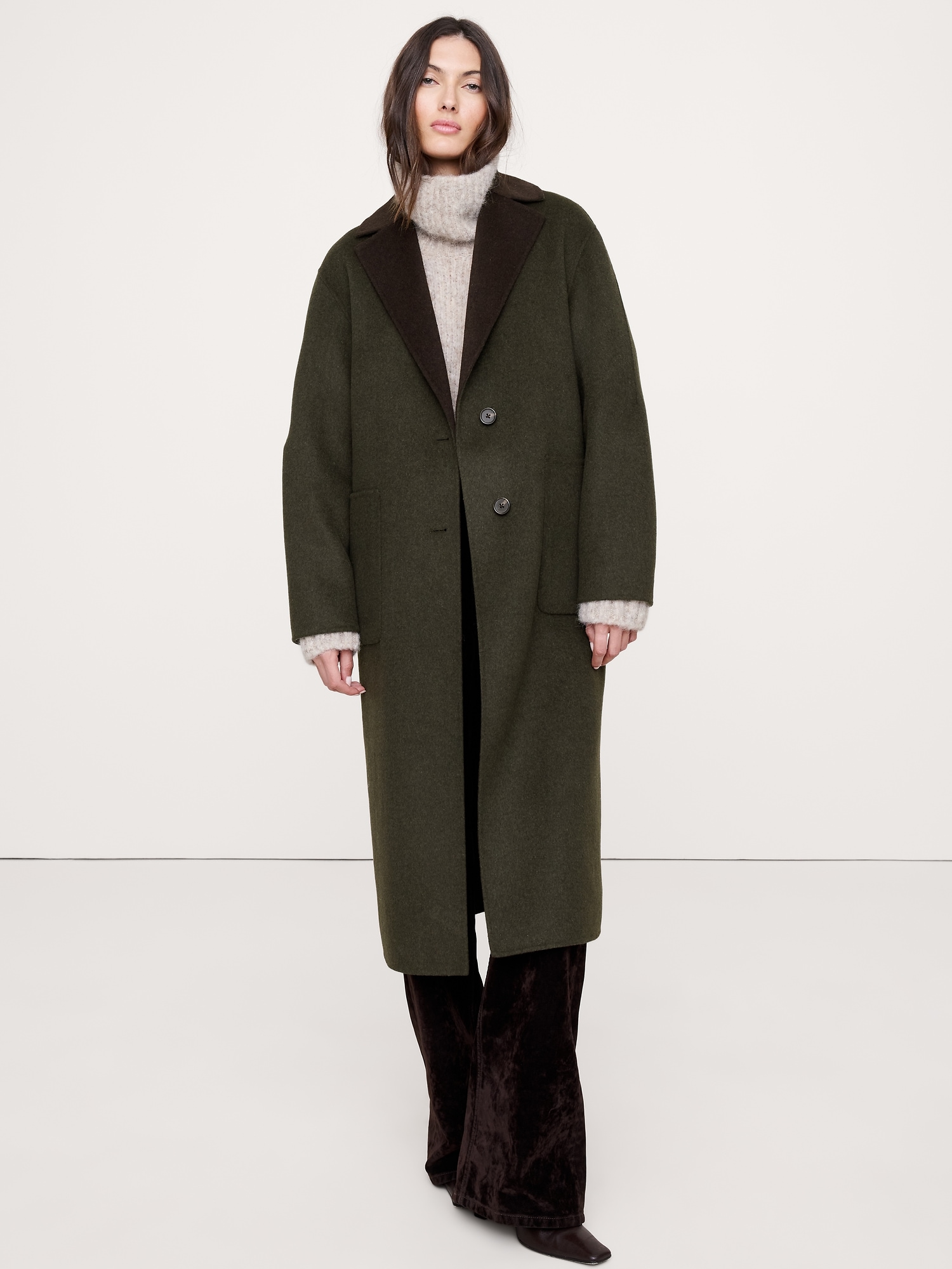 Reversible Double-Faced Top Coat - Olive Green