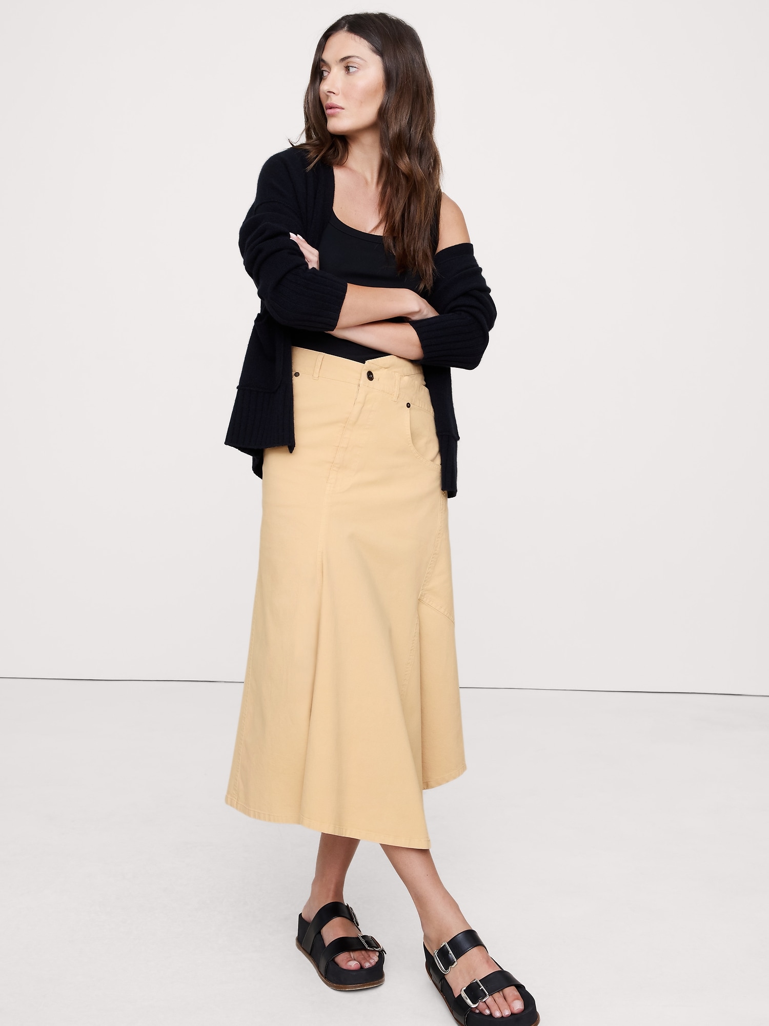 Image number 1 showing, CROSSOVER STRETCH-COTTON LONG-MIDI SKIRT
