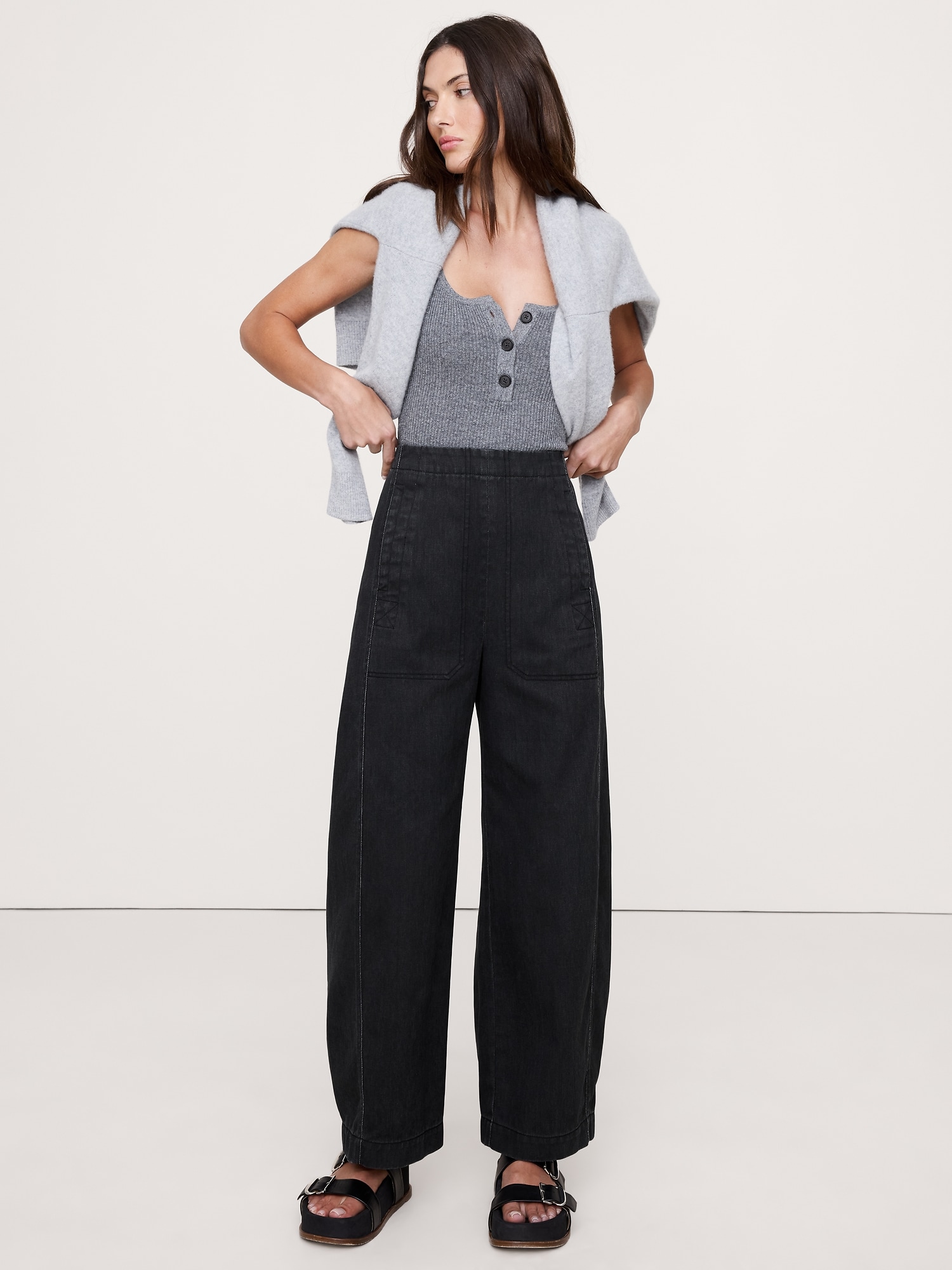 Image number 1 showing, High-Rise Utility Barrel-Leg Pant