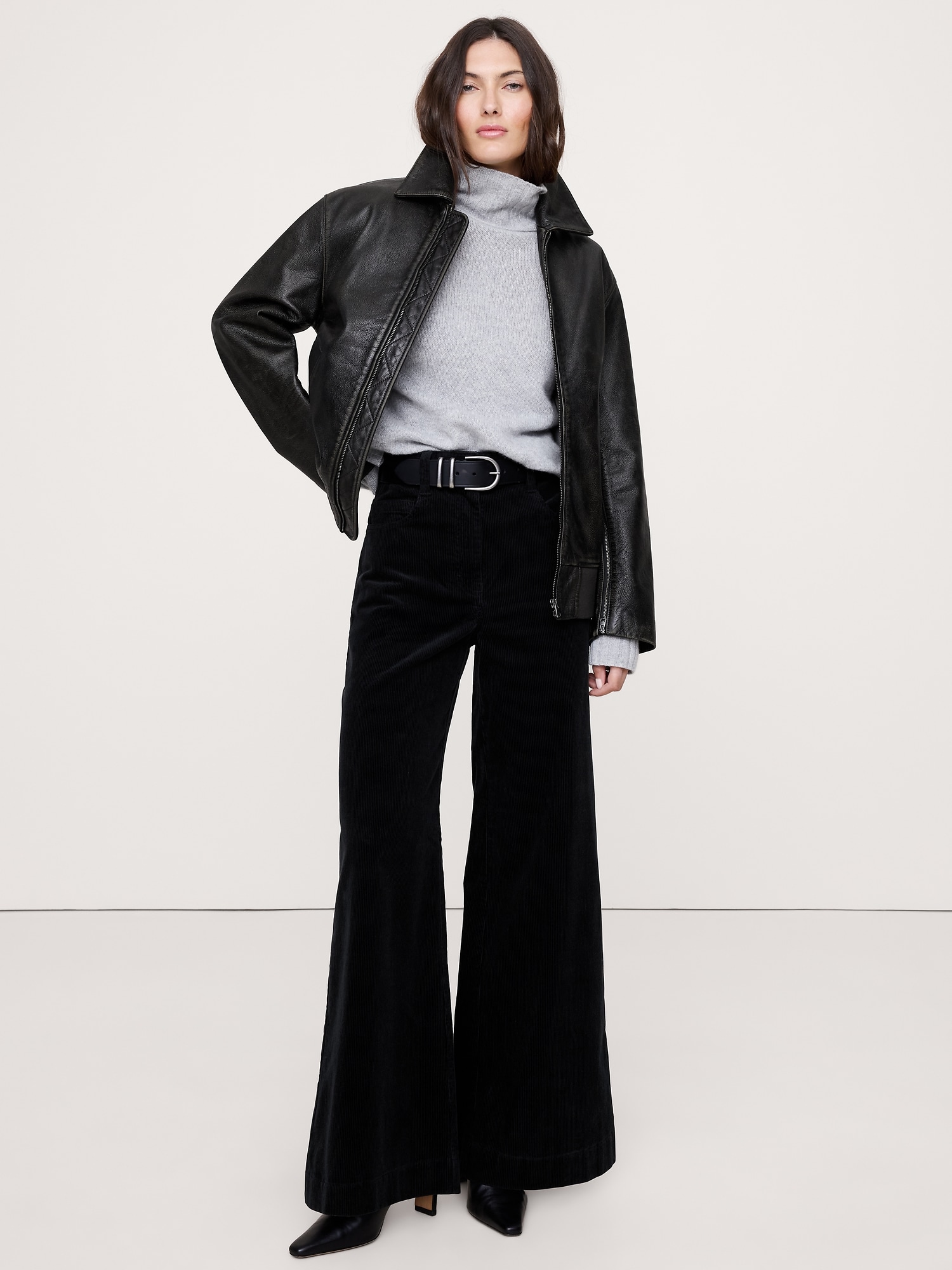 High-Rise Wide-Leg Corduroy Pull-On Pant - Black