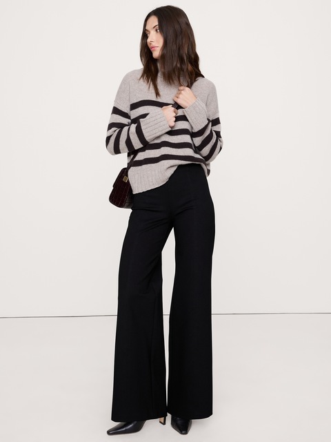 PANTALON À TAILLE HAUTE EXTENSIBLE ET JAMBE LARGE TOUT-ALLER EN TRICOT POINT DE ROME
