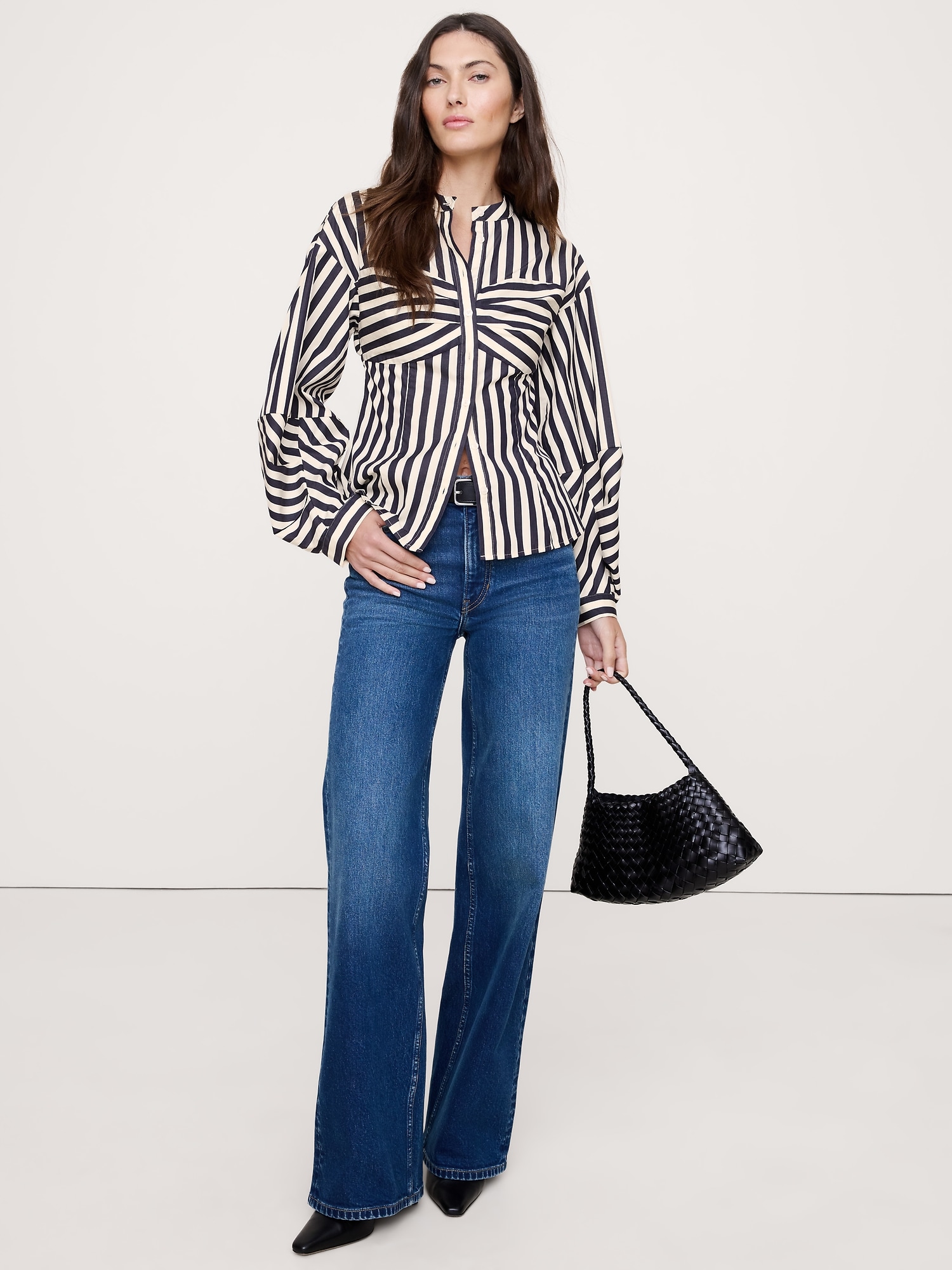 Image number 1 showing, COTTON POPLIN BALLOON-SLEEVE SHIRT