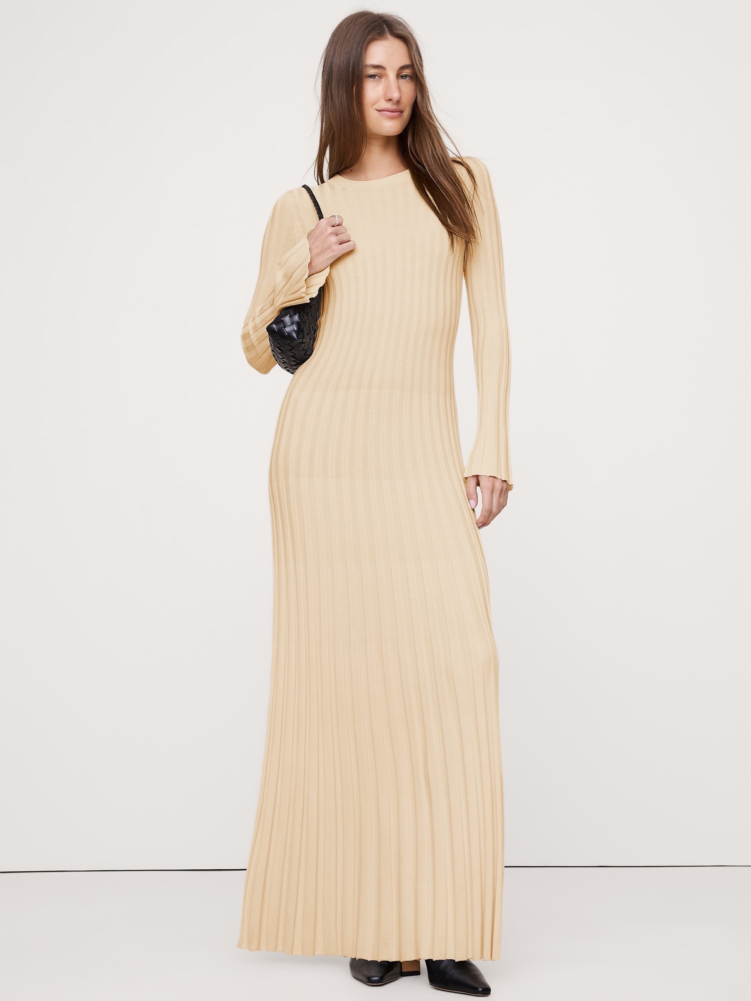 Sculpted Ribbed Maxi Dress - Stone Twill Beige