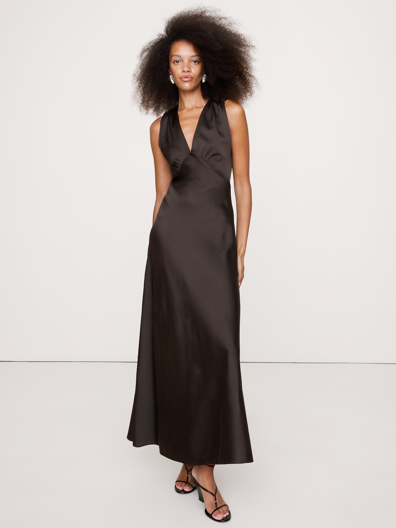 Stretch-Satin Open-Back Maxi Dress