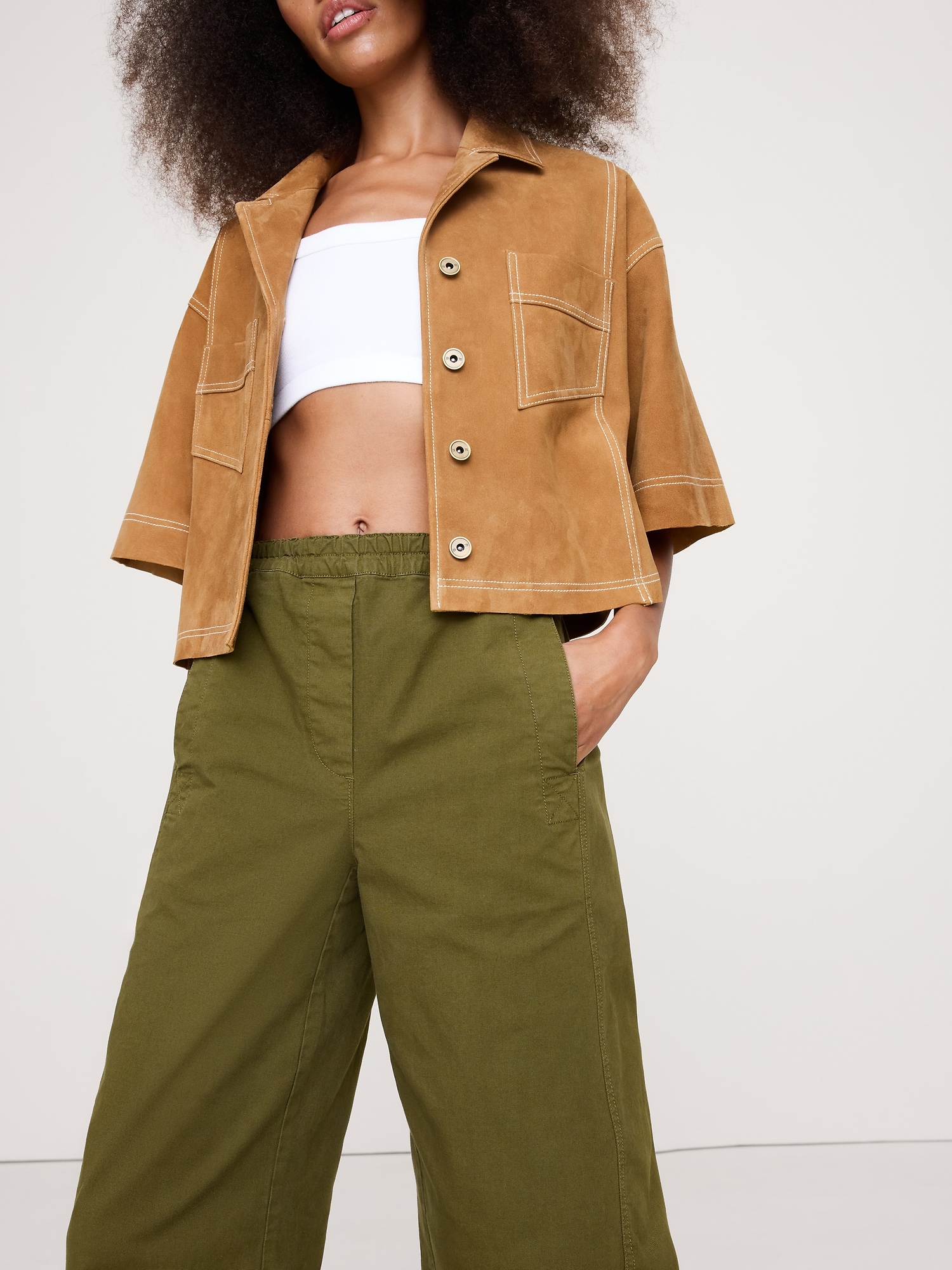 L'image numéro 6 présente Pantalon de peintre décontracté à taille mi-basse élastique